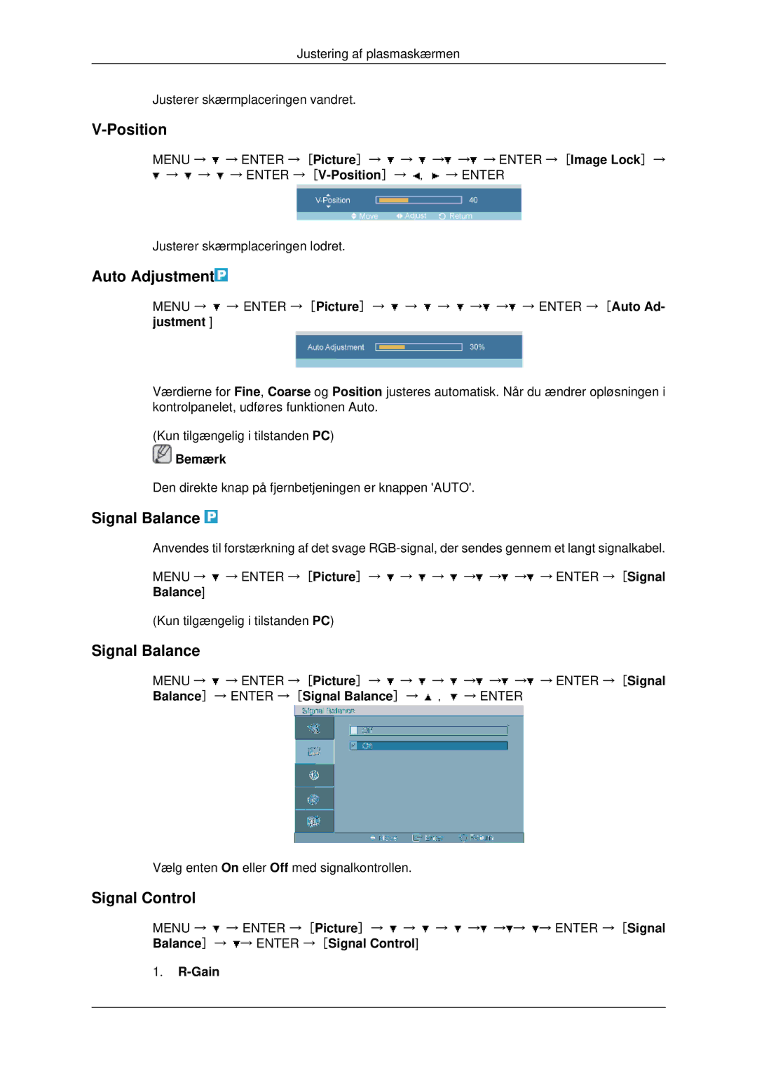Samsung PH42KPPLBC/EN manual Auto Adjustment, Signal Balance, Signal Control, Gain 