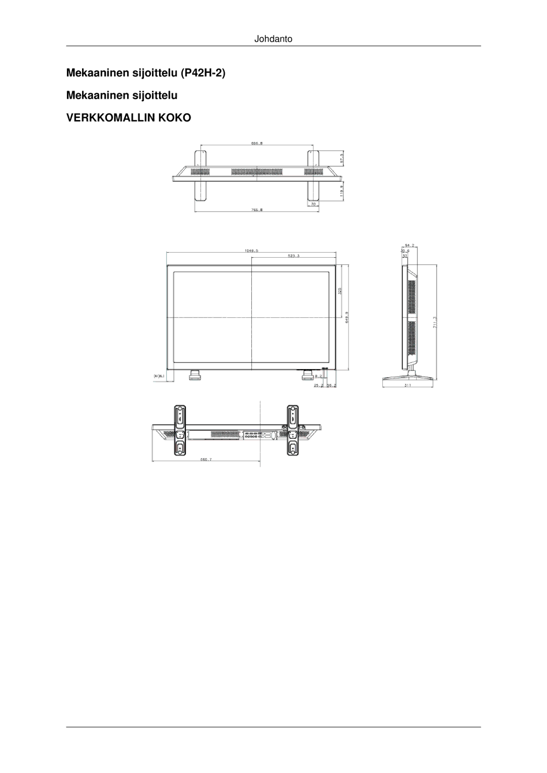 Samsung PH42KPPLBC/EN manual Mekaaninen sijoittelu P42H-2 