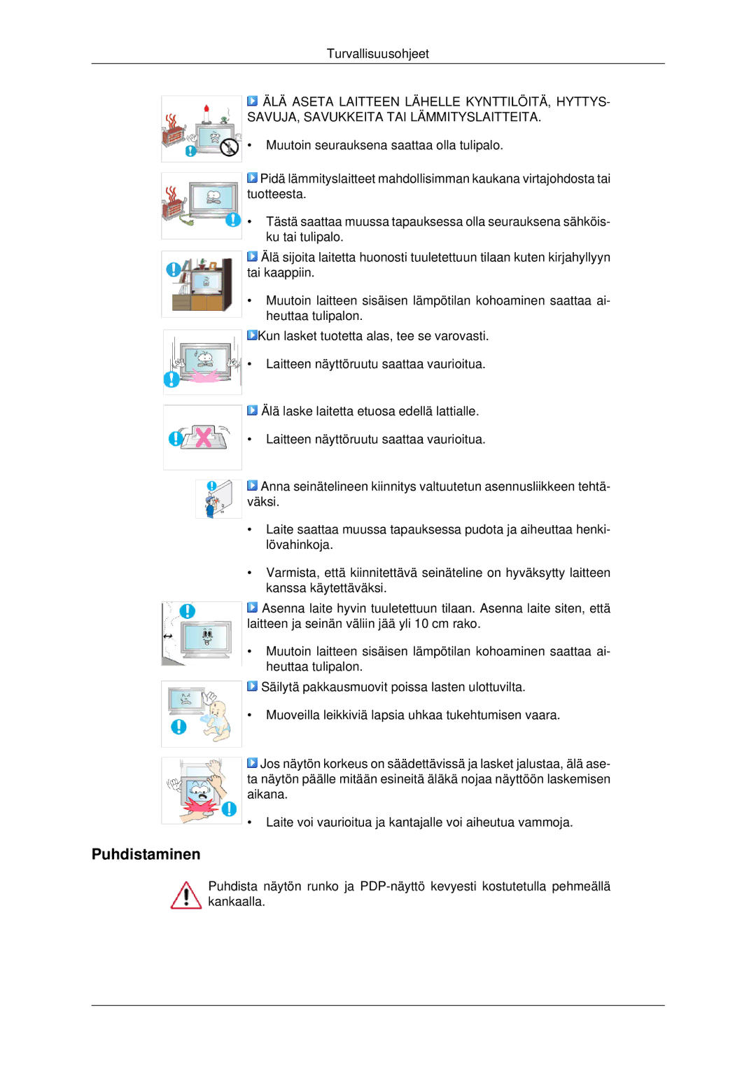 Samsung PH42KPPLBC/EN manual Puhdistaminen 