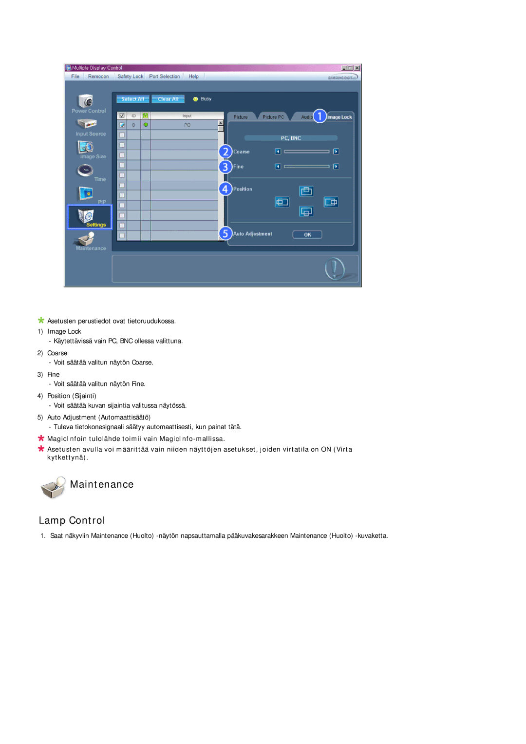 Samsung PH42KPPLBC/EN manual Maintenance Lamp Control 