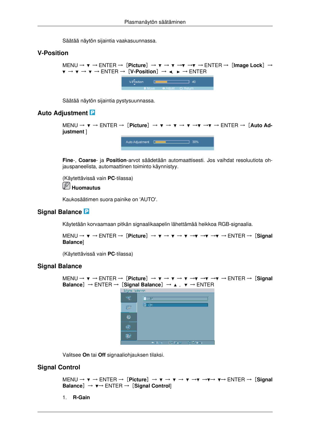 Samsung PH42KPPLBC/EN manual Auto Adjustment, Signal Balance, Signal Control, Gain 
