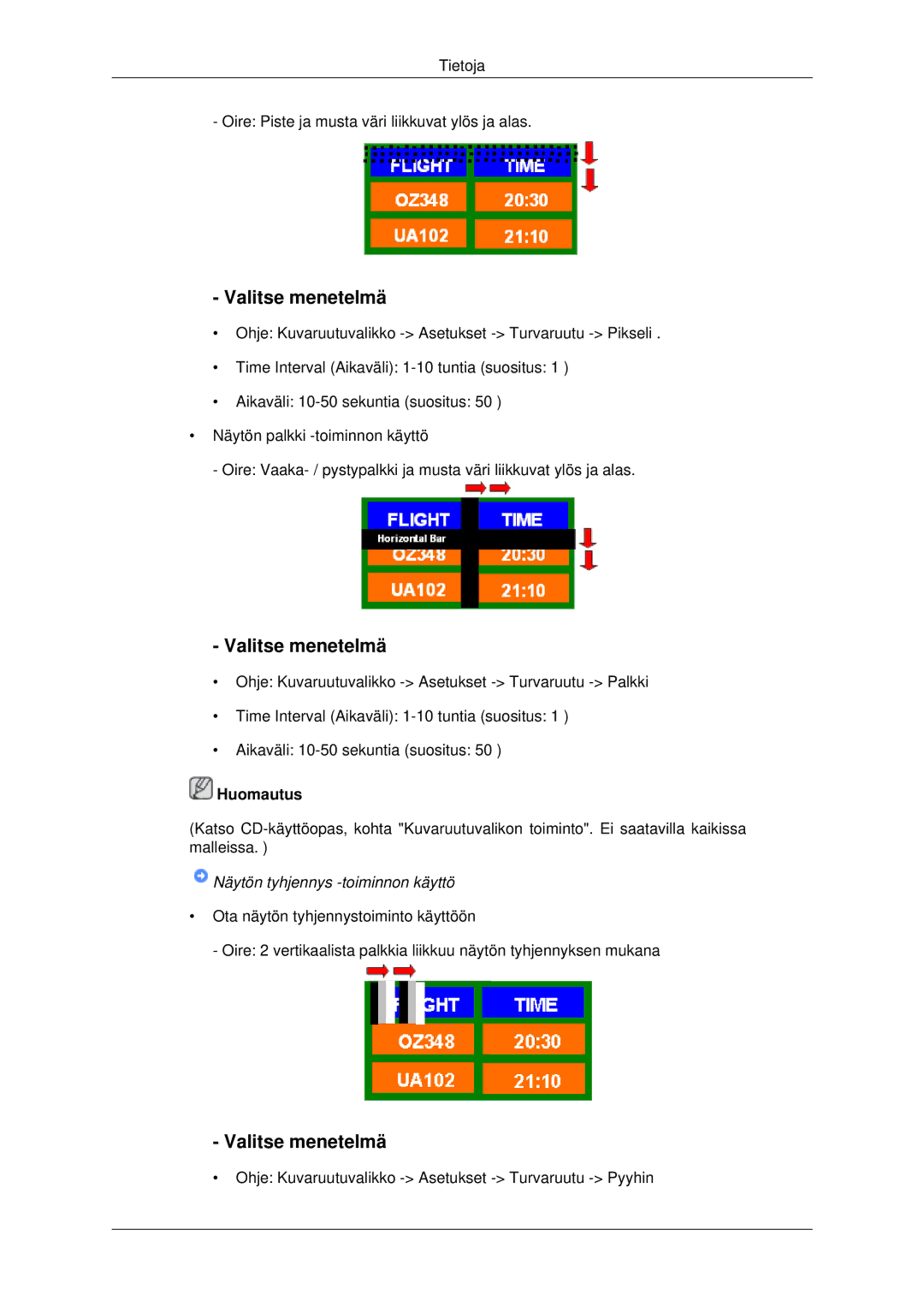 Samsung PH42KPPLBC/EN manual Näytön tyhjennys -toiminnon käyttö 