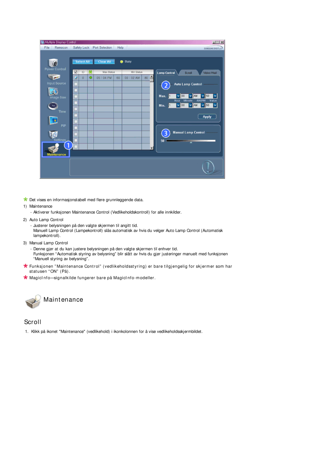 Samsung PH42KPPLBC/EN manual Maintenance Scroll 