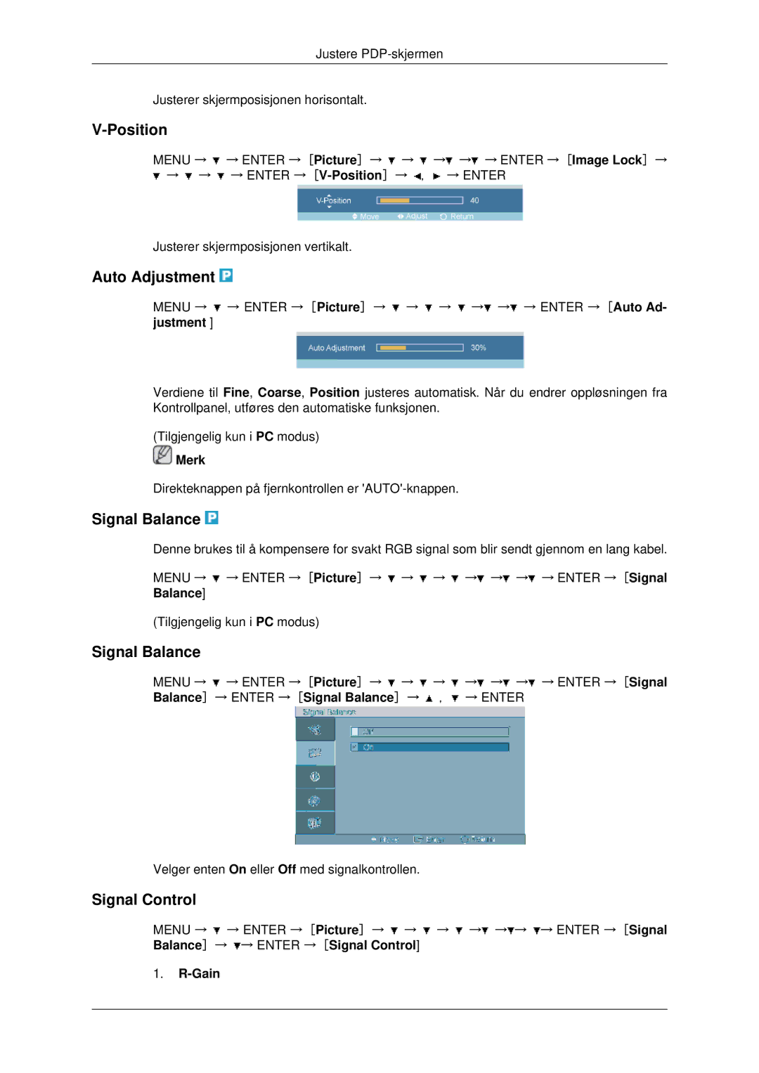 Samsung PH42KPPLBC/EN manual Auto Adjustment, Signal Balance, Signal Control, Gain 