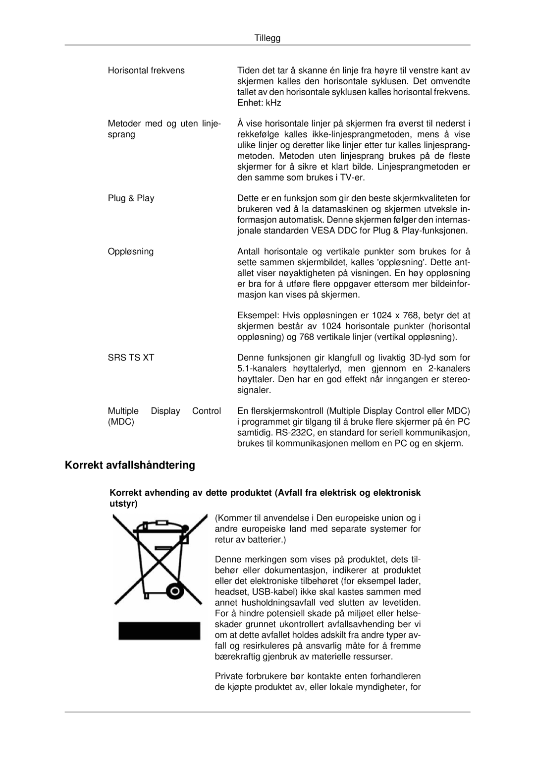 Samsung PH42KPPLBC/EN manual Korrekt avfallshåndtering, Srs Ts Xt 