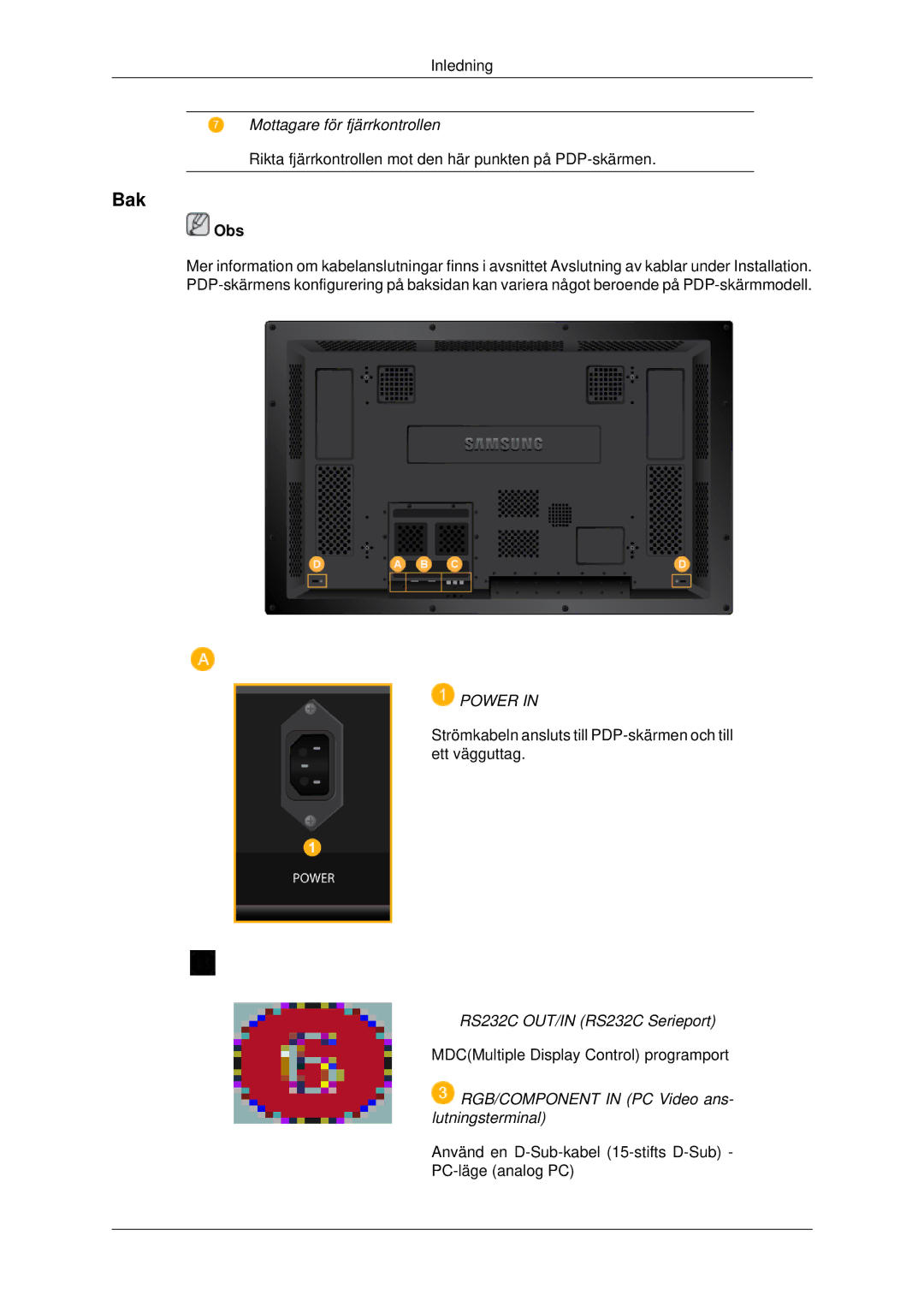 Samsung PH42KPPLBC/EN manual Bak, Power 