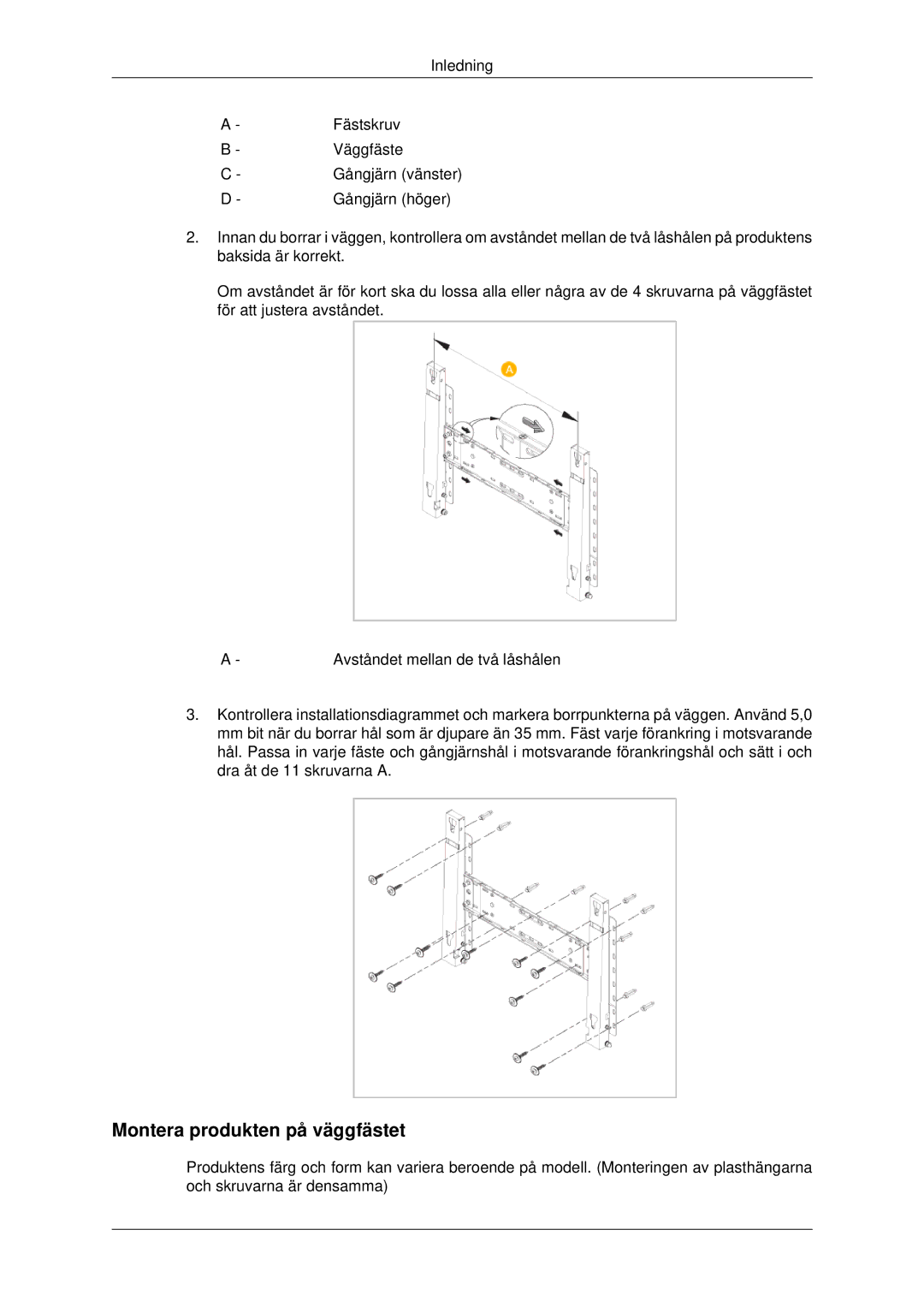 Samsung PH42KPPLBC/EN manual Montera produkten på väggfästet 