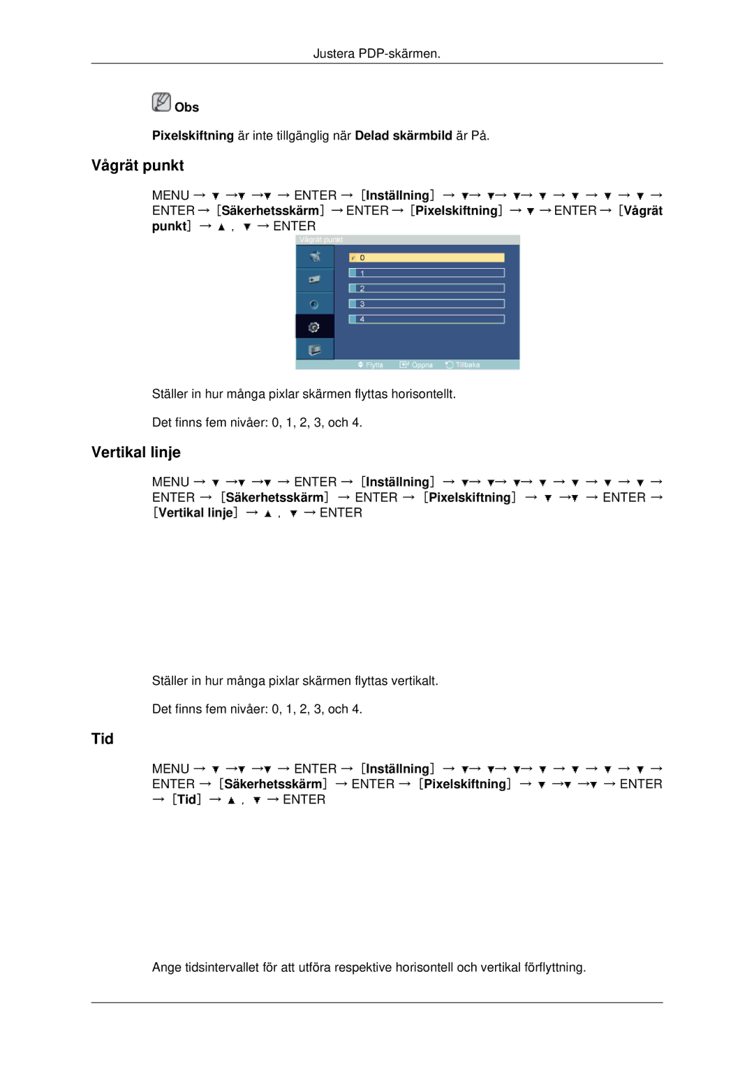 Samsung PH42KPPLBC/EN manual Vågrät punkt, Vertikal linje 