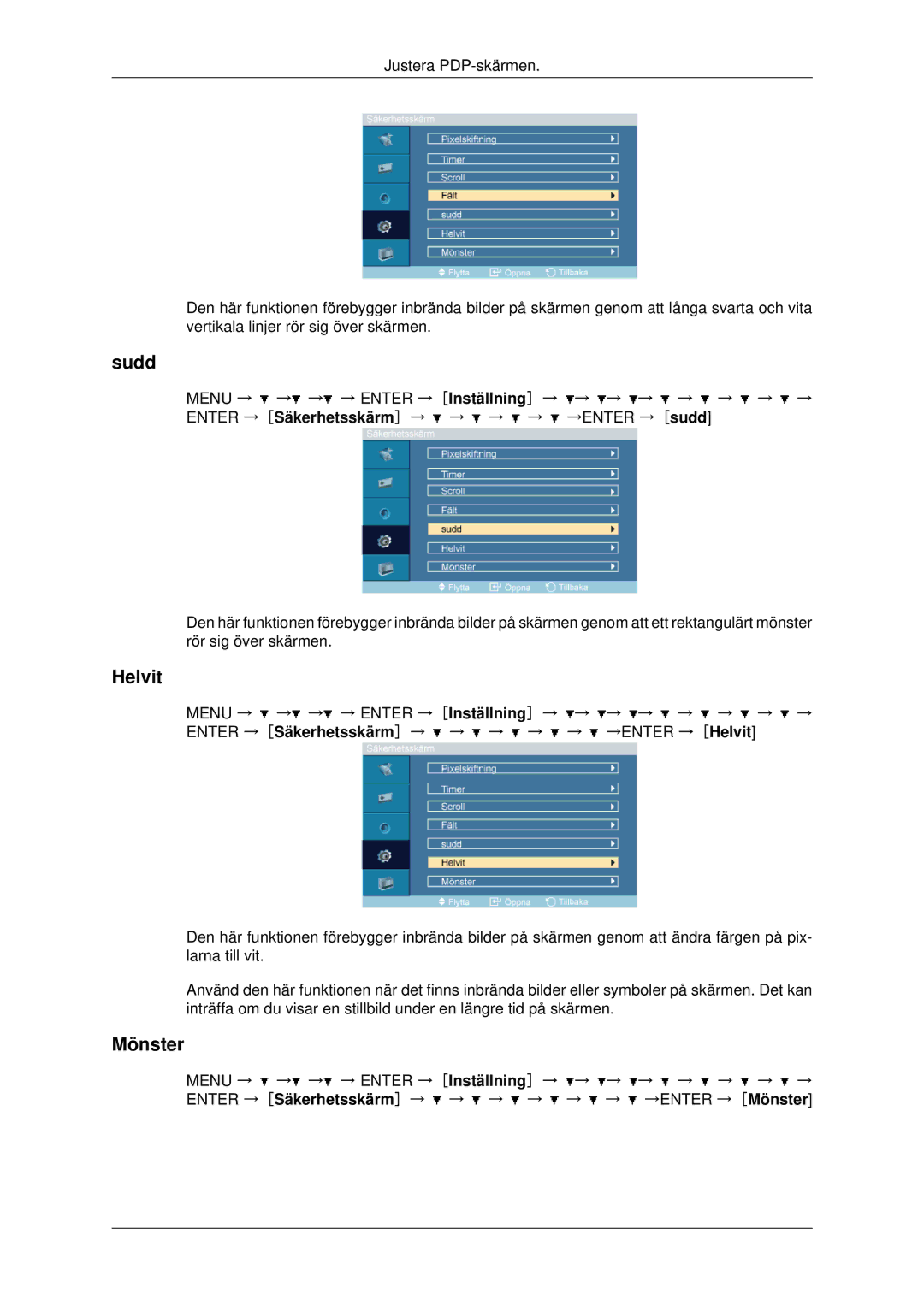 Samsung PH42KPPLBC/EN manual Sudd, Helvit, Mönster 