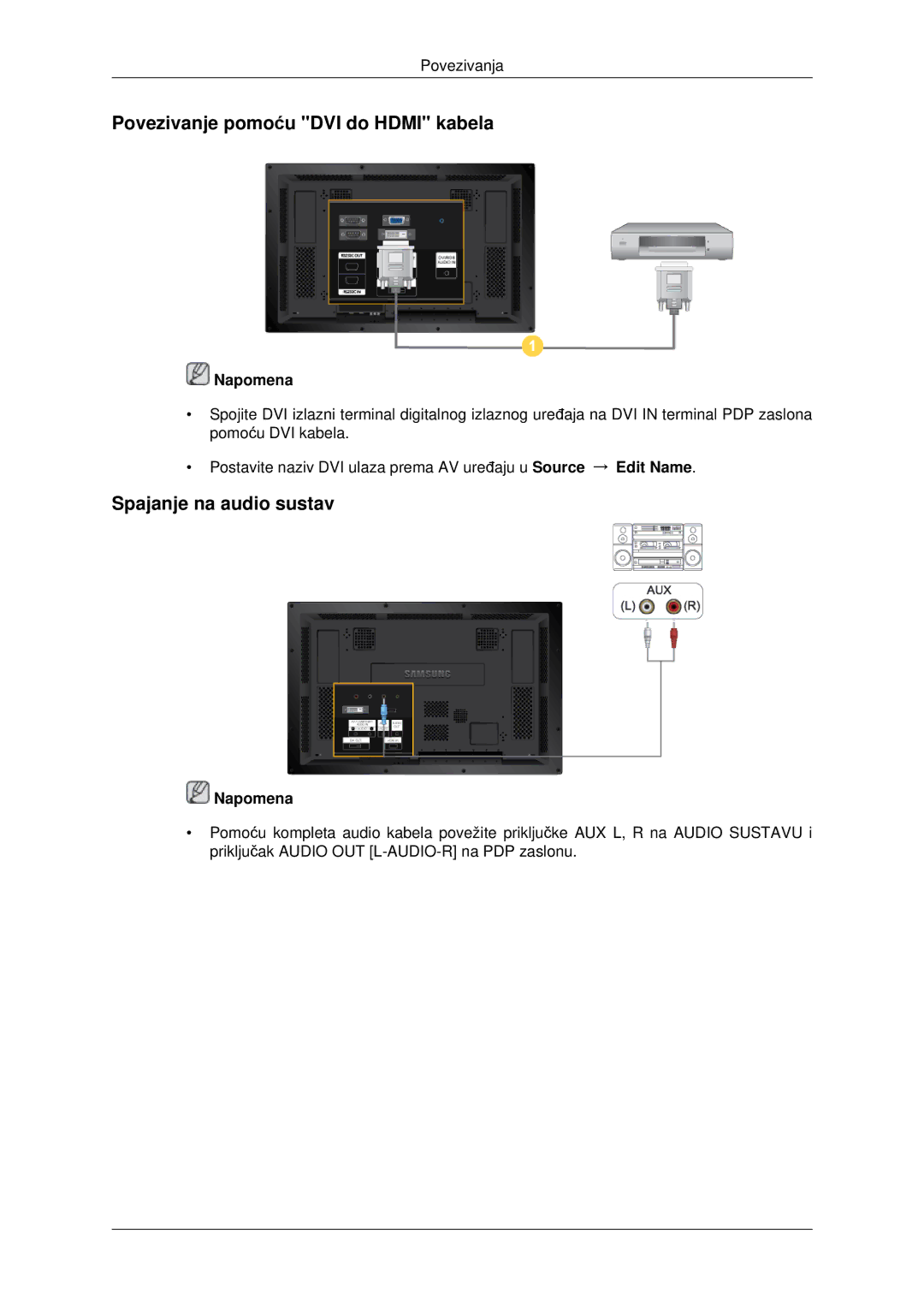 Samsung PH42KPPLBC/EN manual Povezivanje pomoću DVI do Hdmi kabela, Spajanje na audio sustav 