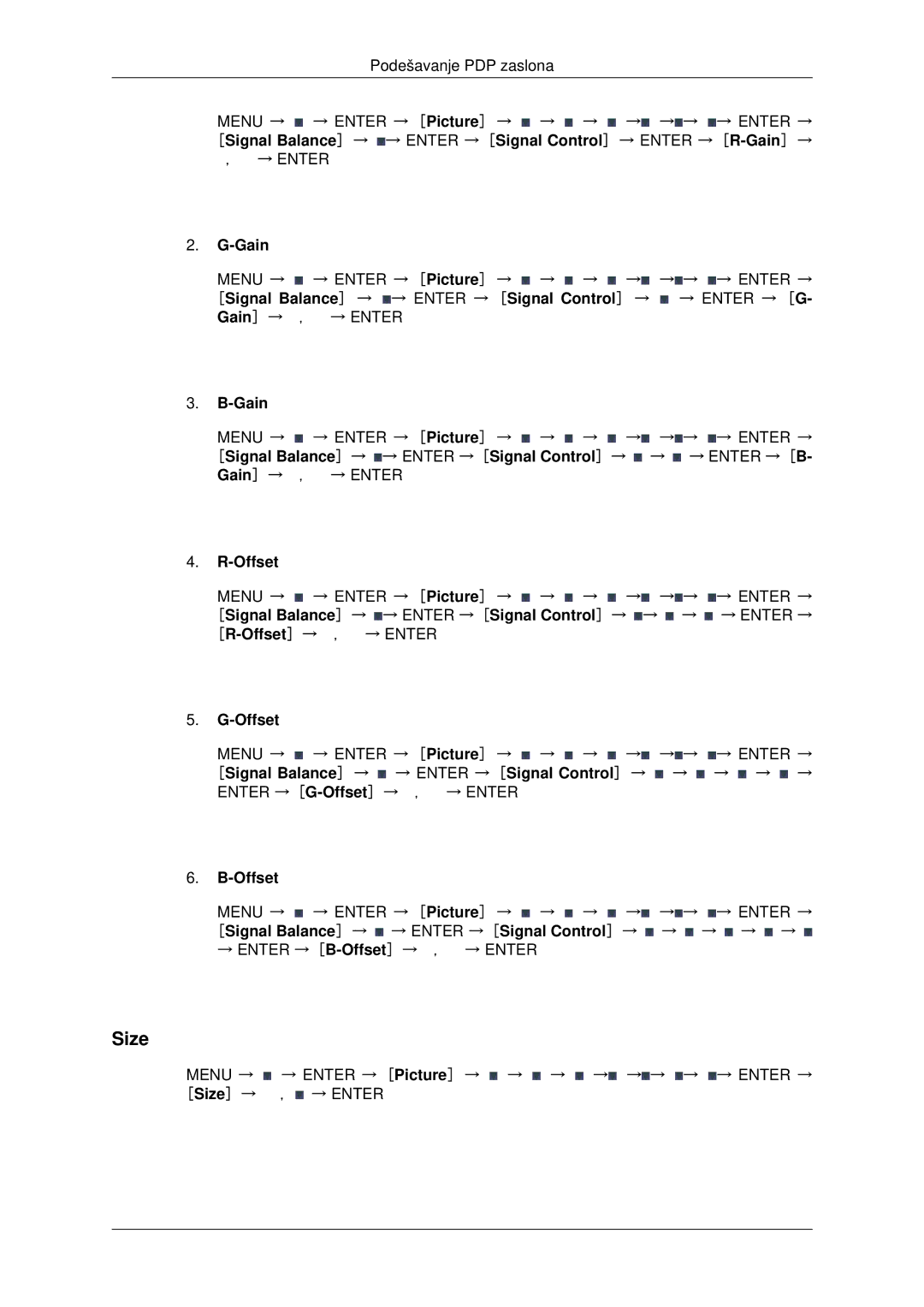 Samsung PH42KPPLBC/EN manual Size, Offset, Signal Balance → → Enter → Signal Control → → → → → 