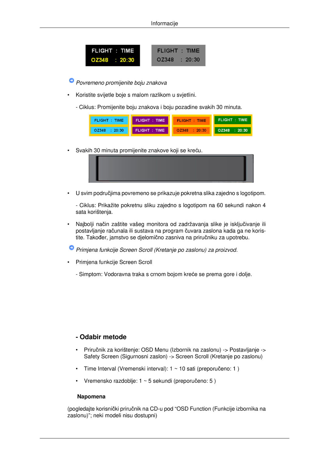 Samsung PH42KPPLBC/EN manual Odabir metode, Povremeno promijenite boju znakova 