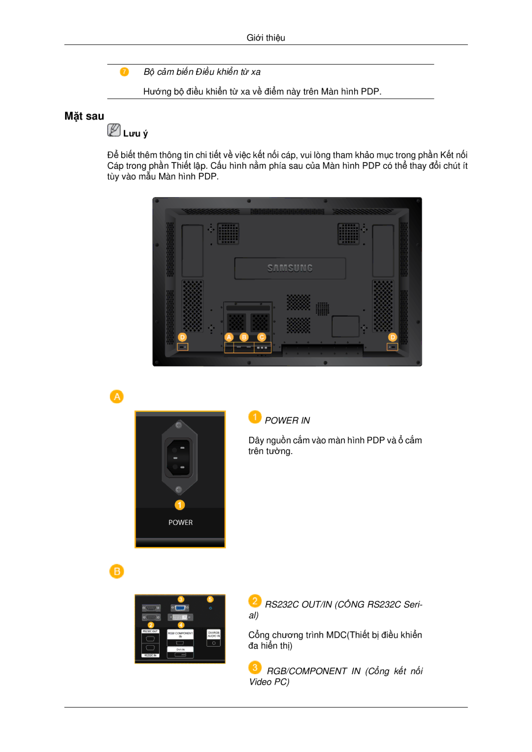 Samsung PH42KPPLBC/XV manual Mặt sau, Power 