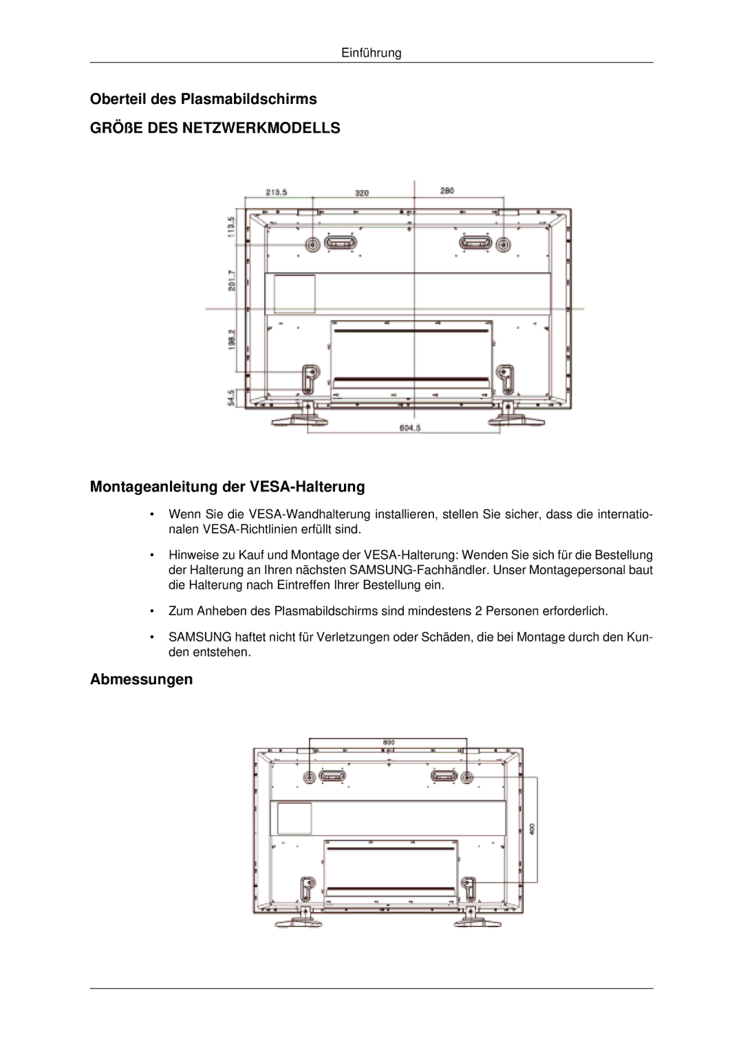 Samsung PH63KLFLBC/EN, PH50KLFLBC/EN manual Abmessungen 