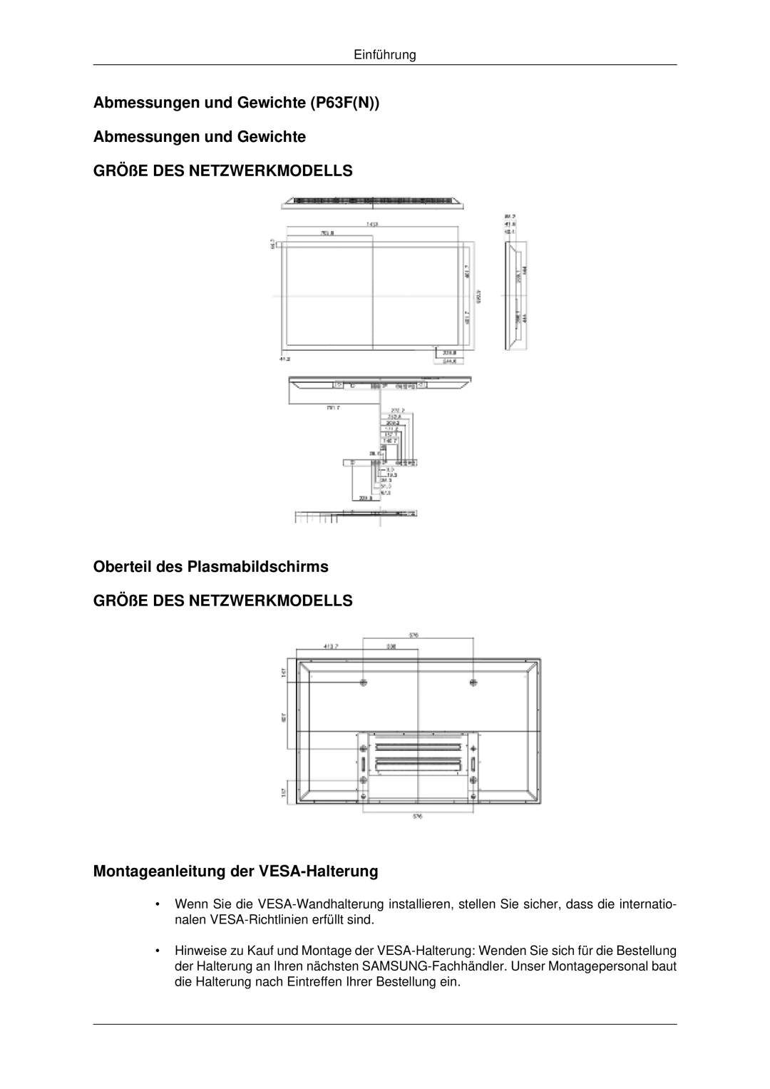 Samsung PH50KLFLBC/EN, PH63KLFLBC/EN manual Einführung 