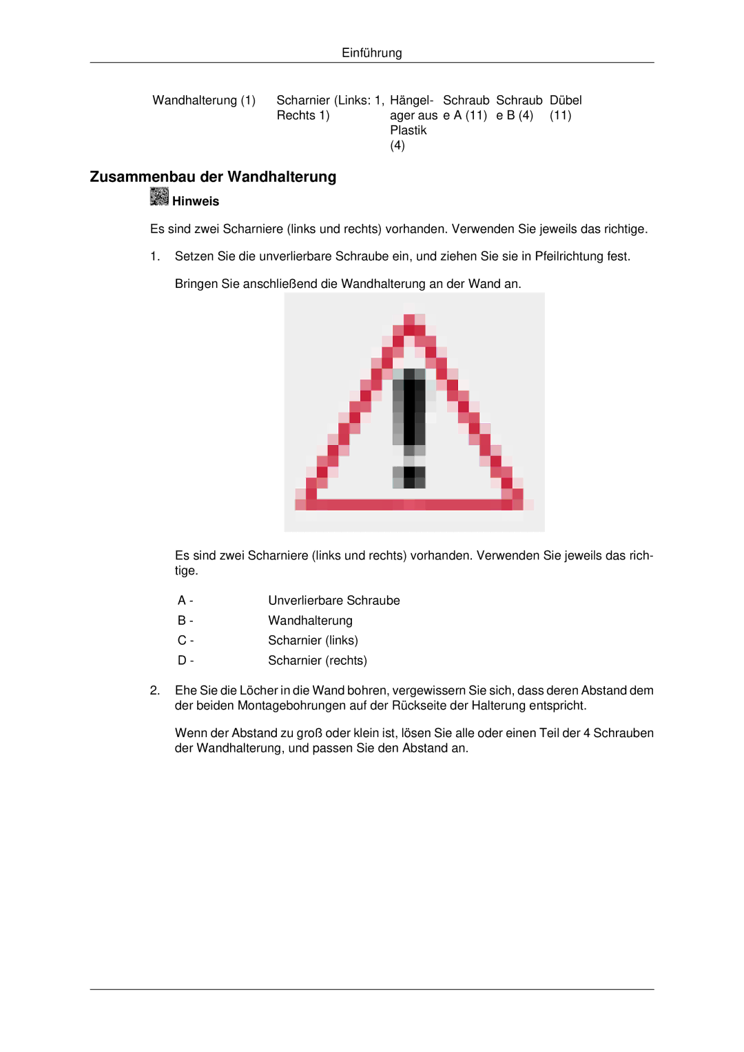 Samsung PH50KLFLBC/EN, PH63KLFLBC/EN manual Zusammenbau der Wandhalterung 