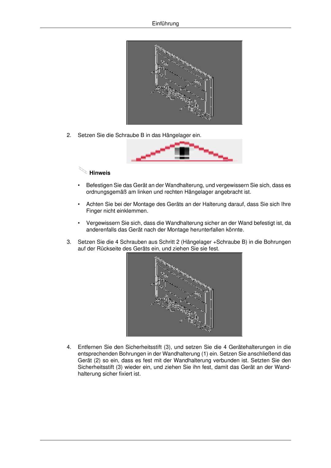 Samsung PH50KLFLBC/EN, PH63KLFLBC/EN manual Einführung Setzen Sie die Schraube B in das Hängelager ein 