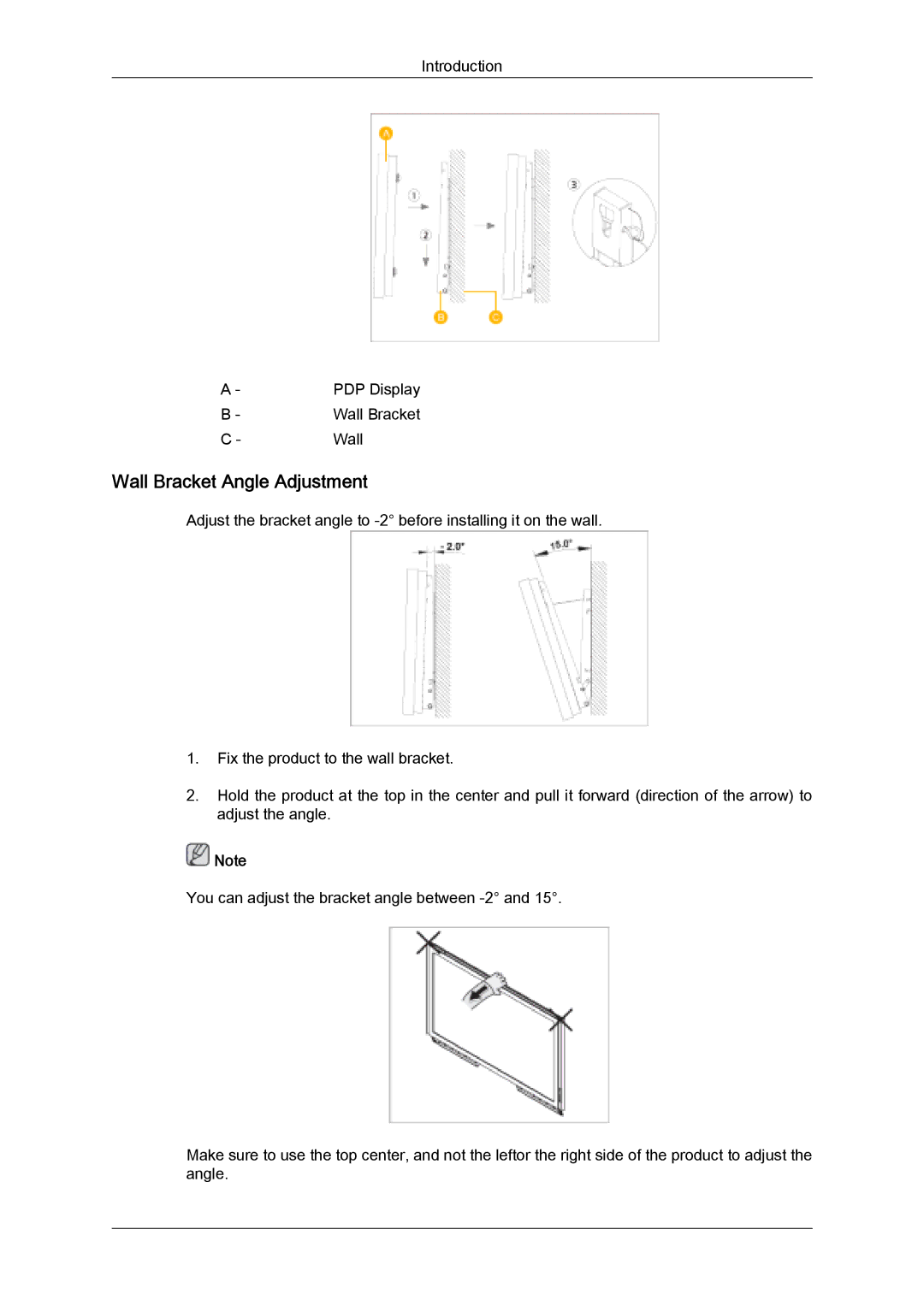 Samsung PH63KLZLBC/EN, PH50KLFLBC/EN, PH63KLFLBC/EN, PH63KLFLBC/ZA manual Wall Bracket Angle Adjustment 