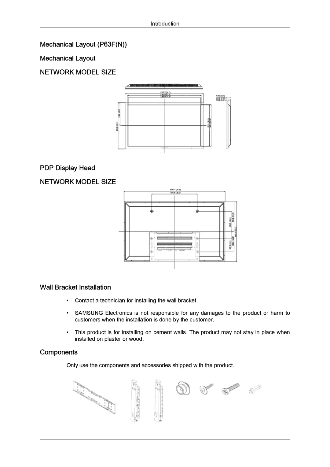 Samsung PH63KLFLBC/EN, PH50KLFLBC/EN, PH63KLZLBC/EN, PH63KLFLBC/ZA manual Mechanical Layout P63FN, PDP Display Head 