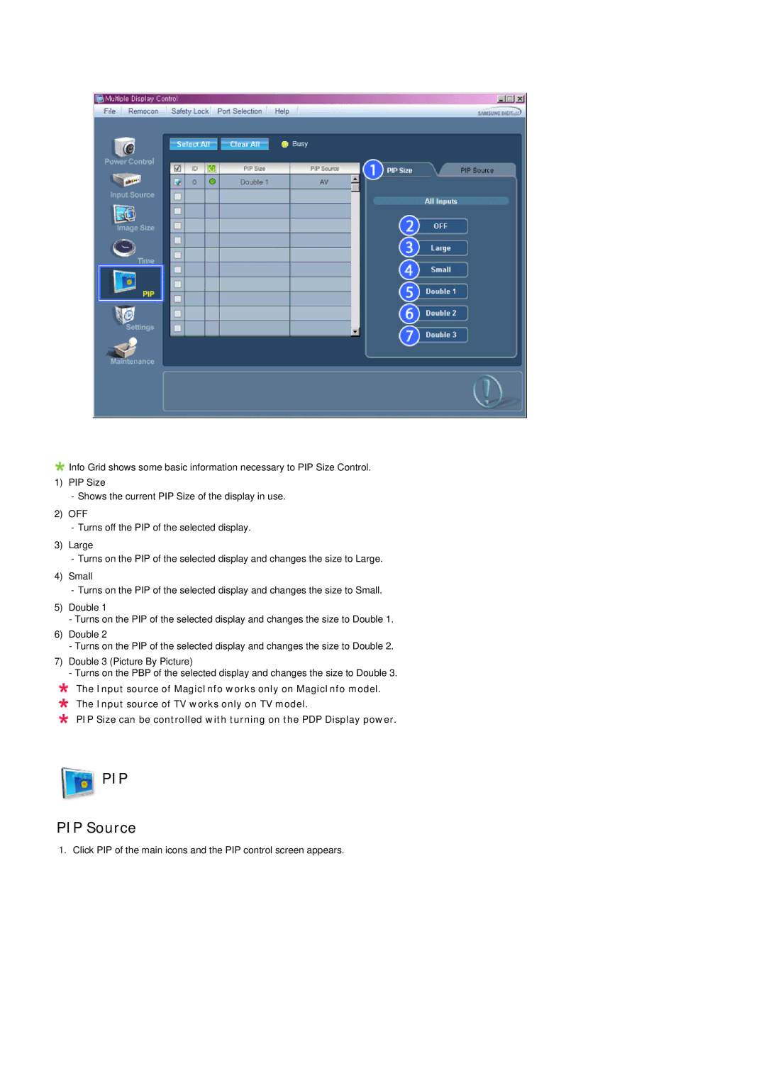 Samsung PH63KLFLBC/EN, PH50KLFLBC/EN, PH63KLZLBC/EN, PH63KLFLBC/ZA manual PIP Source 