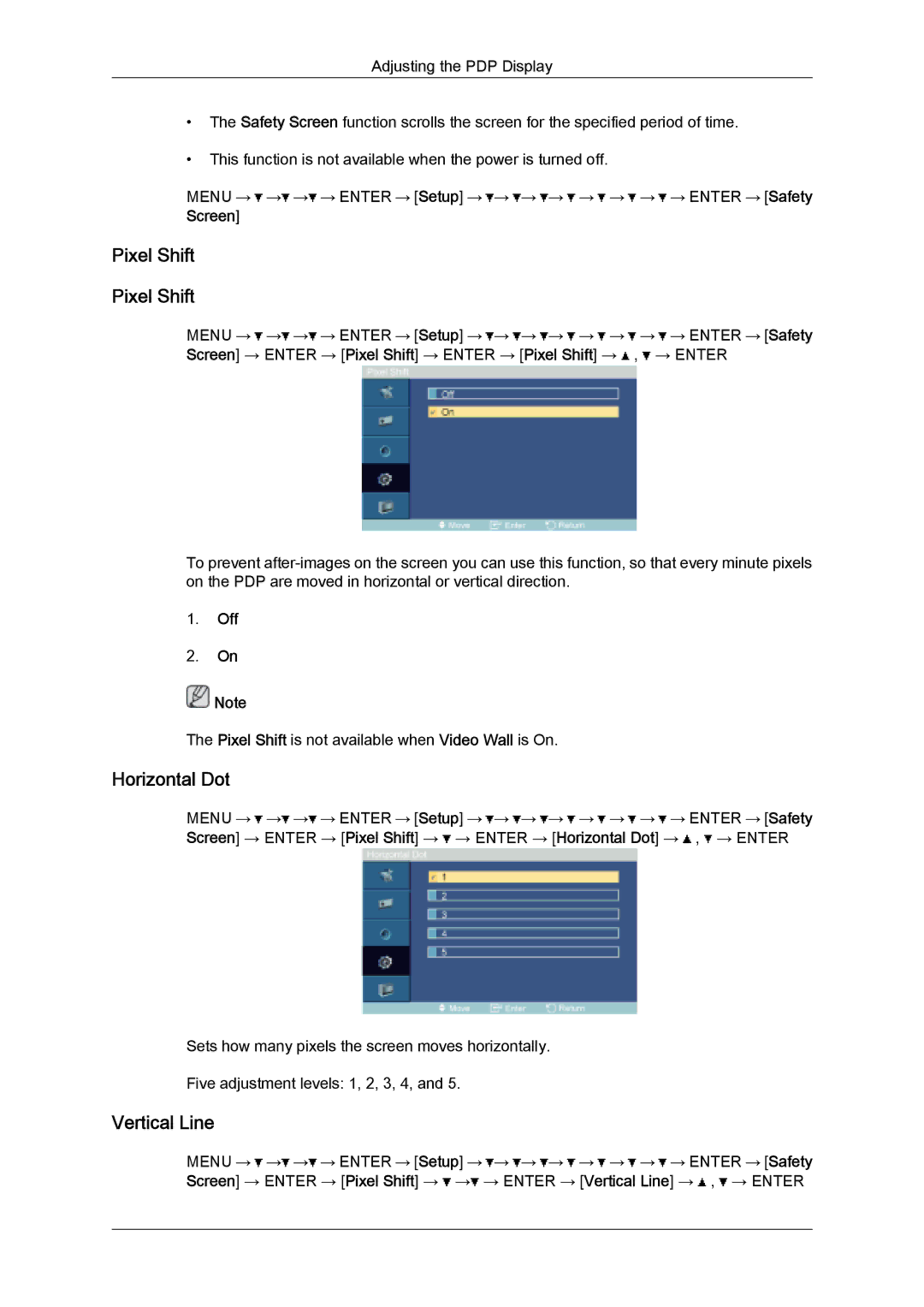 Samsung PH50KLFLBC/EN, PH63KLZLBC/EN, PH63KLFLBC/EN, PH63KLFLBC/ZA manual Pixel Shift, Horizontal Dot, Vertical Line 