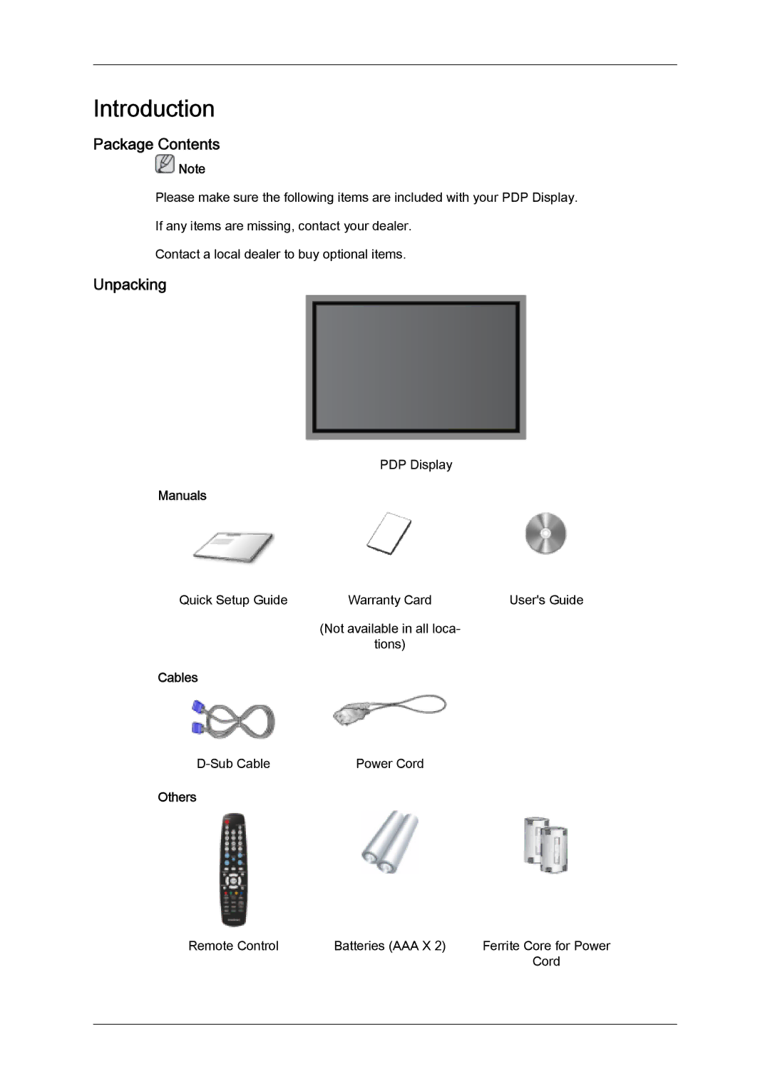 Samsung PH63KLZLBC/EN, PH50KLFLBC/EN, PH63KLFLBC/EN, PH63KLFLBC/ZA manual Package Contents, Unpacking 