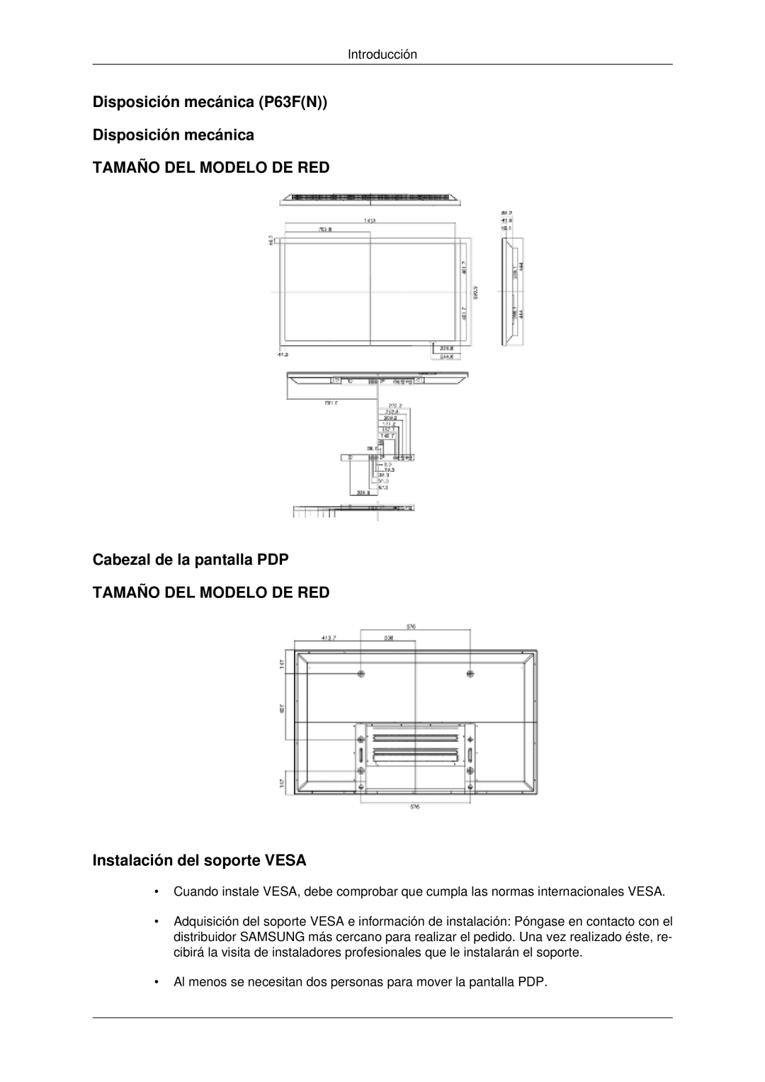 Samsung PH50KLFLBC/EN, PH63KLZLBC/EN, PH63KLFLBC/EN, PH63KLFLBC/ZA Disposición mecánica P63FN, Cabezal de la pantalla PDP 