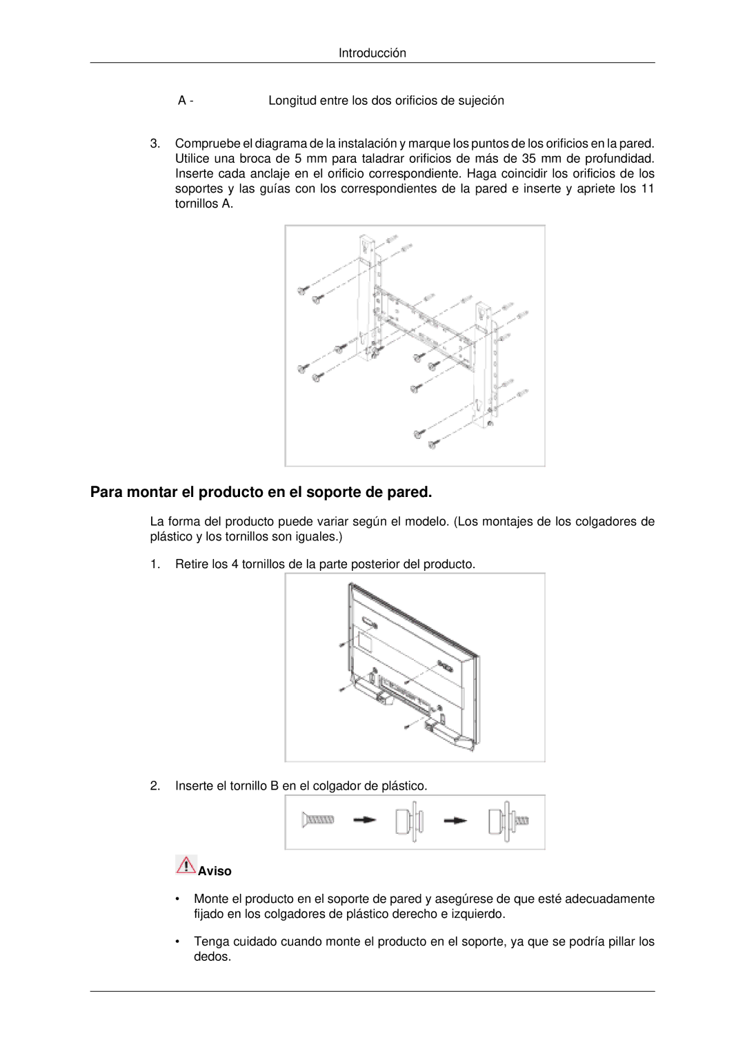 Samsung PH63KLFLBC/ZA, PH50KLFLBC/EN, PH63KLZLBC/EN, PH63KLFLBC/EN manual Para montar el producto en el soporte de pared 