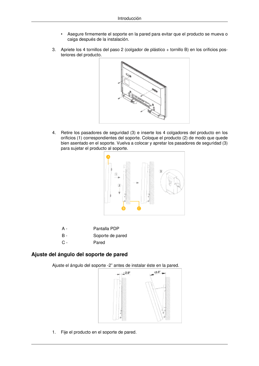 Samsung PH50KLFLBC/EN, PH63KLZLBC/EN, PH63KLFLBC/EN, PH63KLFLBC/ZA manual Ajuste del ángulo del soporte de pared 