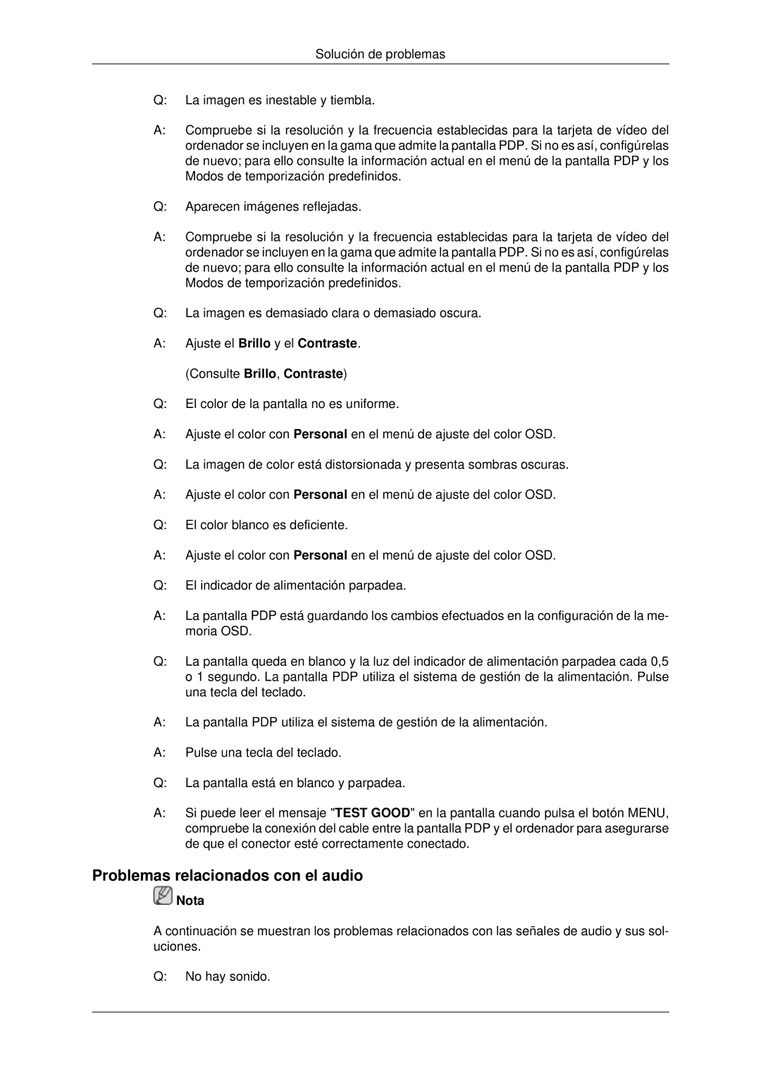 Samsung PH63KLFLBC/ZA, PH50KLFLBC/EN, PH63KLZLBC/EN, PH63KLFLBC/EN manual Problemas relacionados con el audio 