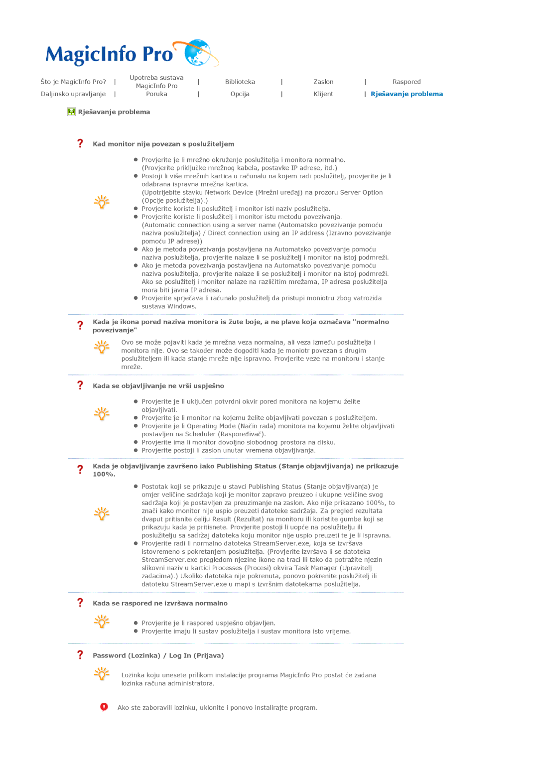 Samsung PH42KLPLBC/EN, PH50KLPLBC/EN manual Kada se objavljivanje ne vrši uspješno, Kada se raspored ne izvršava normalno 