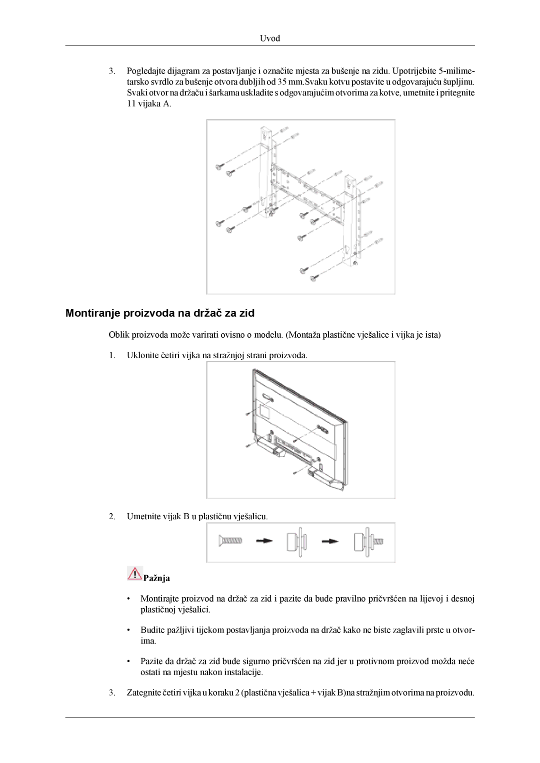 Samsung PH42KLPLBC/EN, PH50KLPLBC/EN manual Montiranje proizvoda na držač za zid 