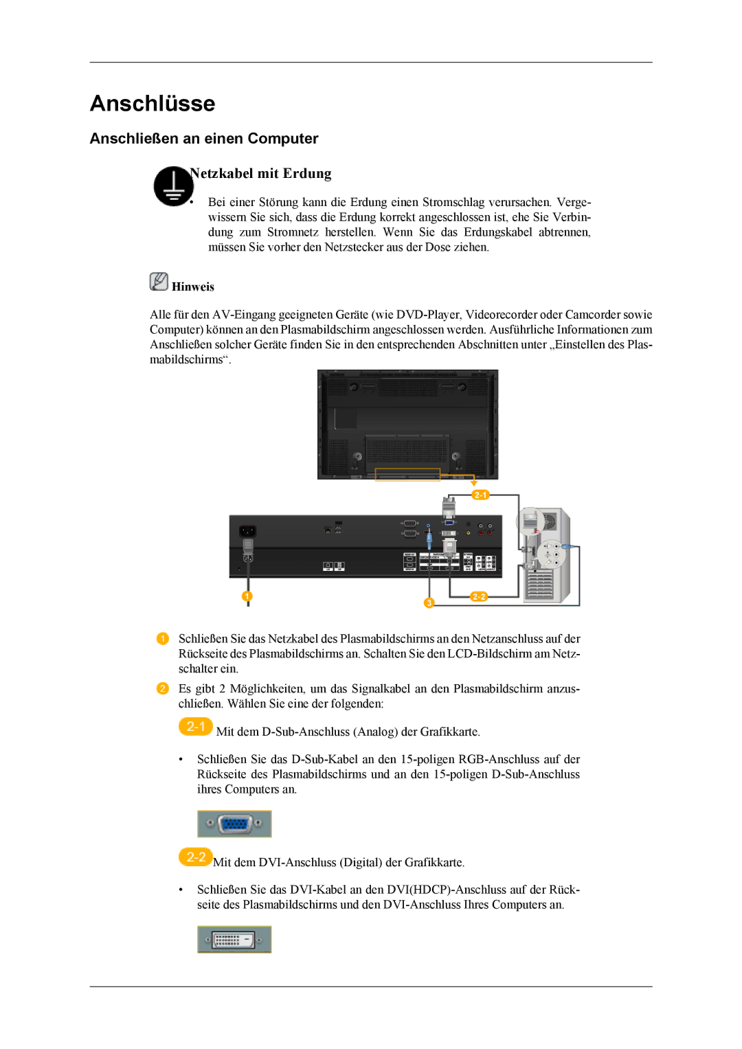 Samsung PH50KLPLBC/EN, PH42KLTLBC/EN, PH42KLPLBC/EN, PH42KPPLBC/EN manual Anschlüsse, Anschließen an einen Computer 