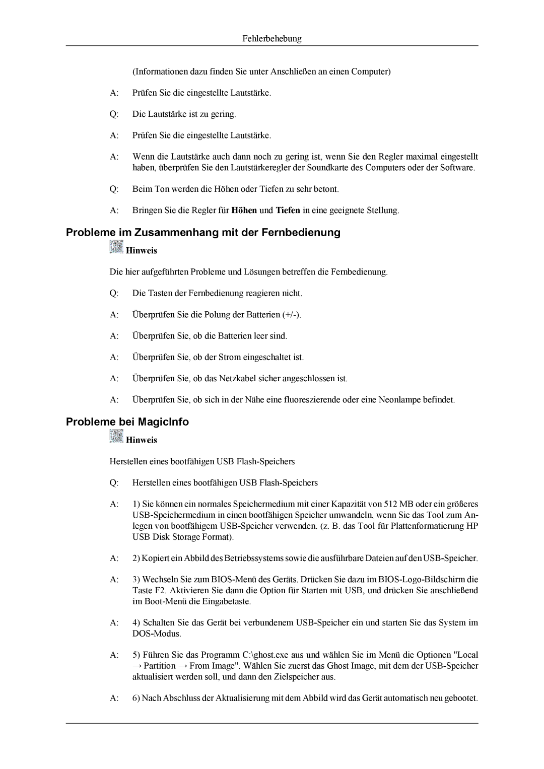 Samsung PH42KLTLBC/EN, PH50KLPLBC/EN, PH42KLPLBC/EN Probleme im Zusammenhang mit der Fernbedienung, Probleme bei MagicInfo 