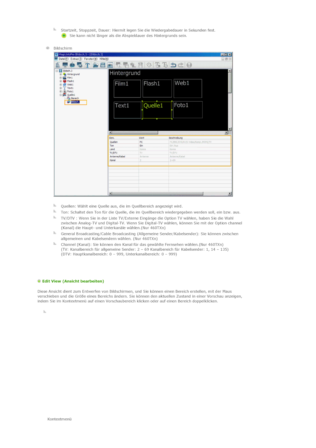 Samsung PH42KLTLBC/EN, PH50KLPLBC/EN, PH42KLPLBC/EN manual Edit View Ansicht bearbeiten 