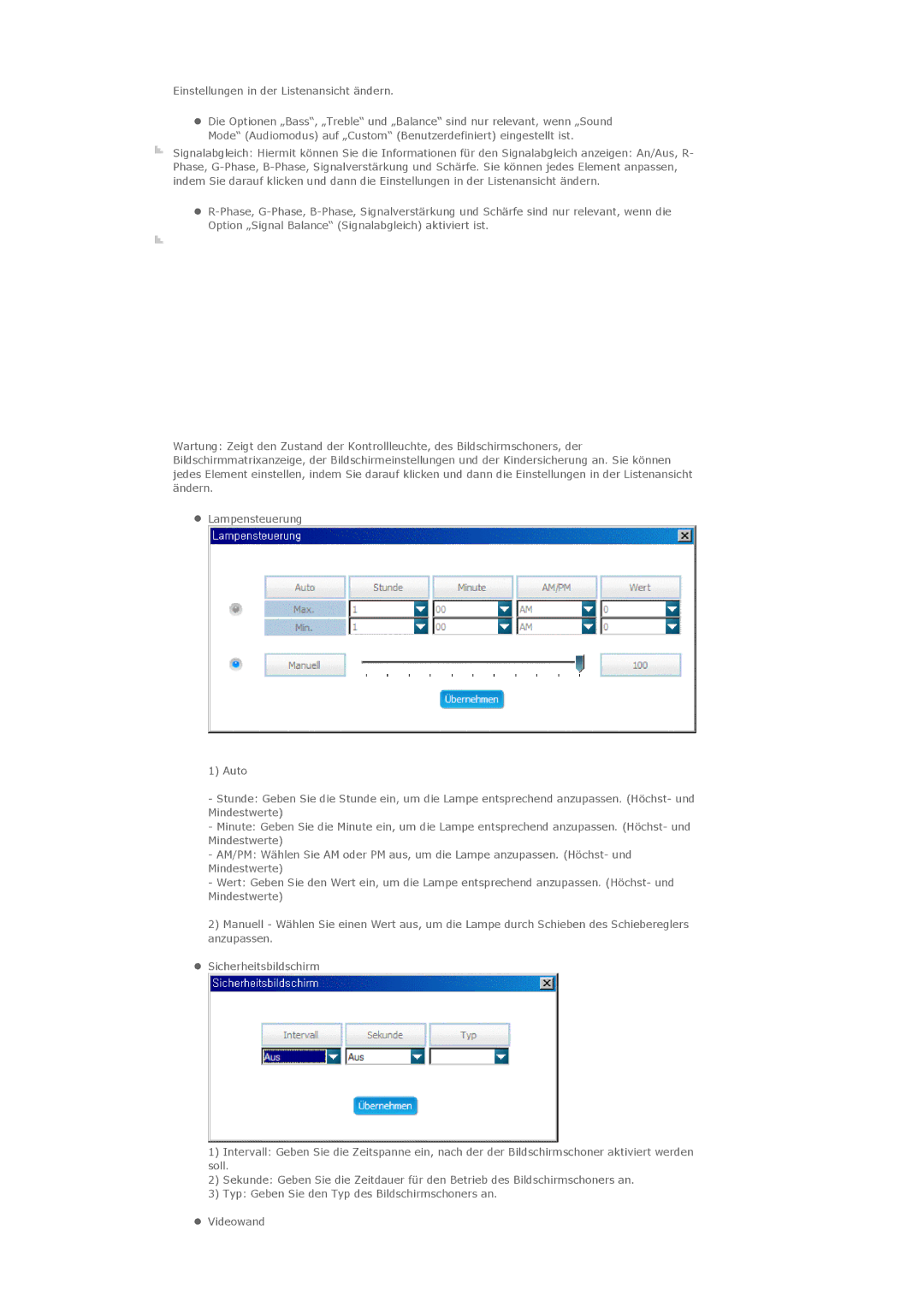 Samsung PH42KLPLBC/EN, PH50KLPLBC/EN, PH42KLTLBC/EN manual Einstellungen in der Listenansicht ändern 