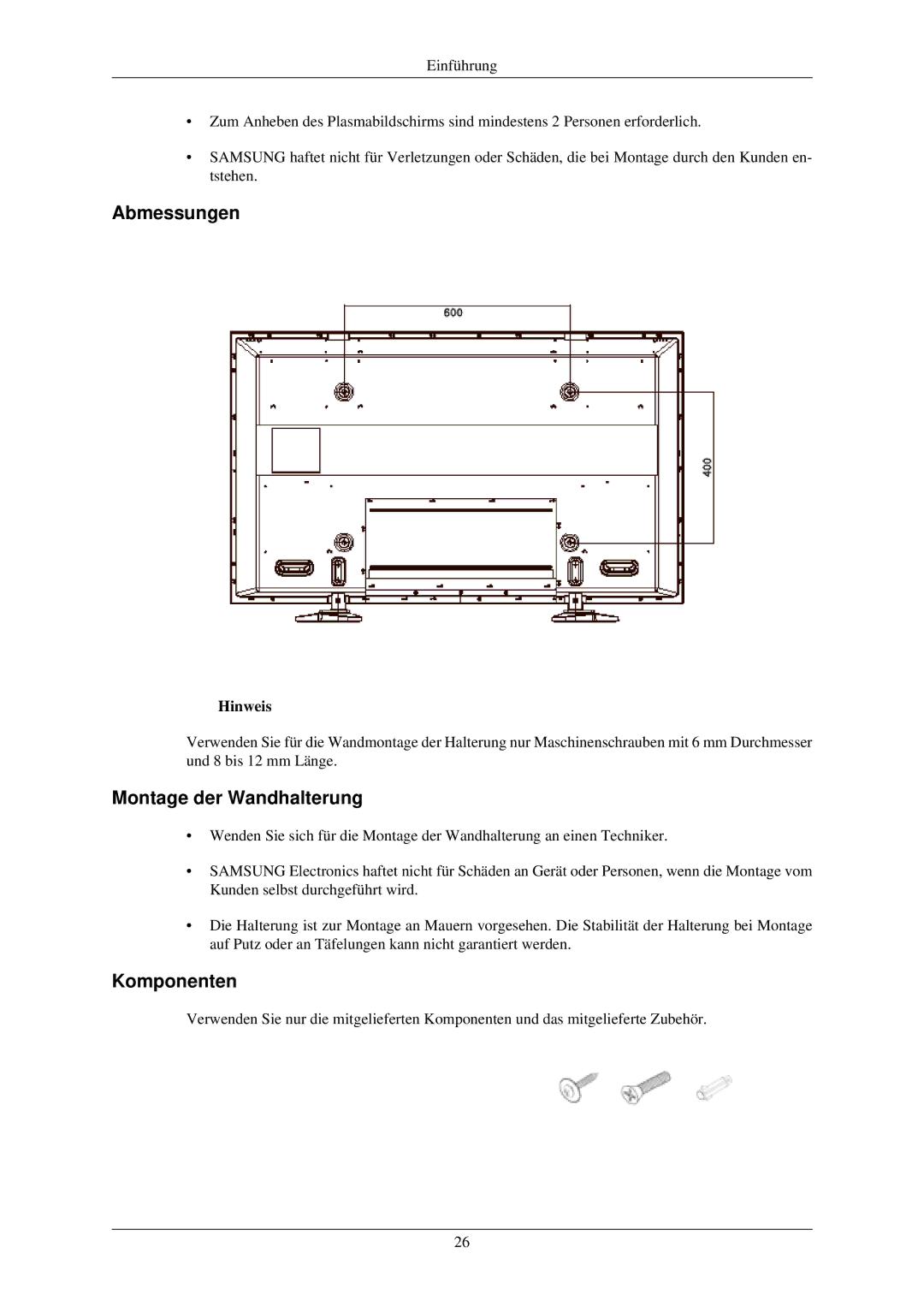 Samsung PH50KLPLBC/EN, PH42KLTLBC/EN, PH42KLPLBC/EN manual Abmessungen 