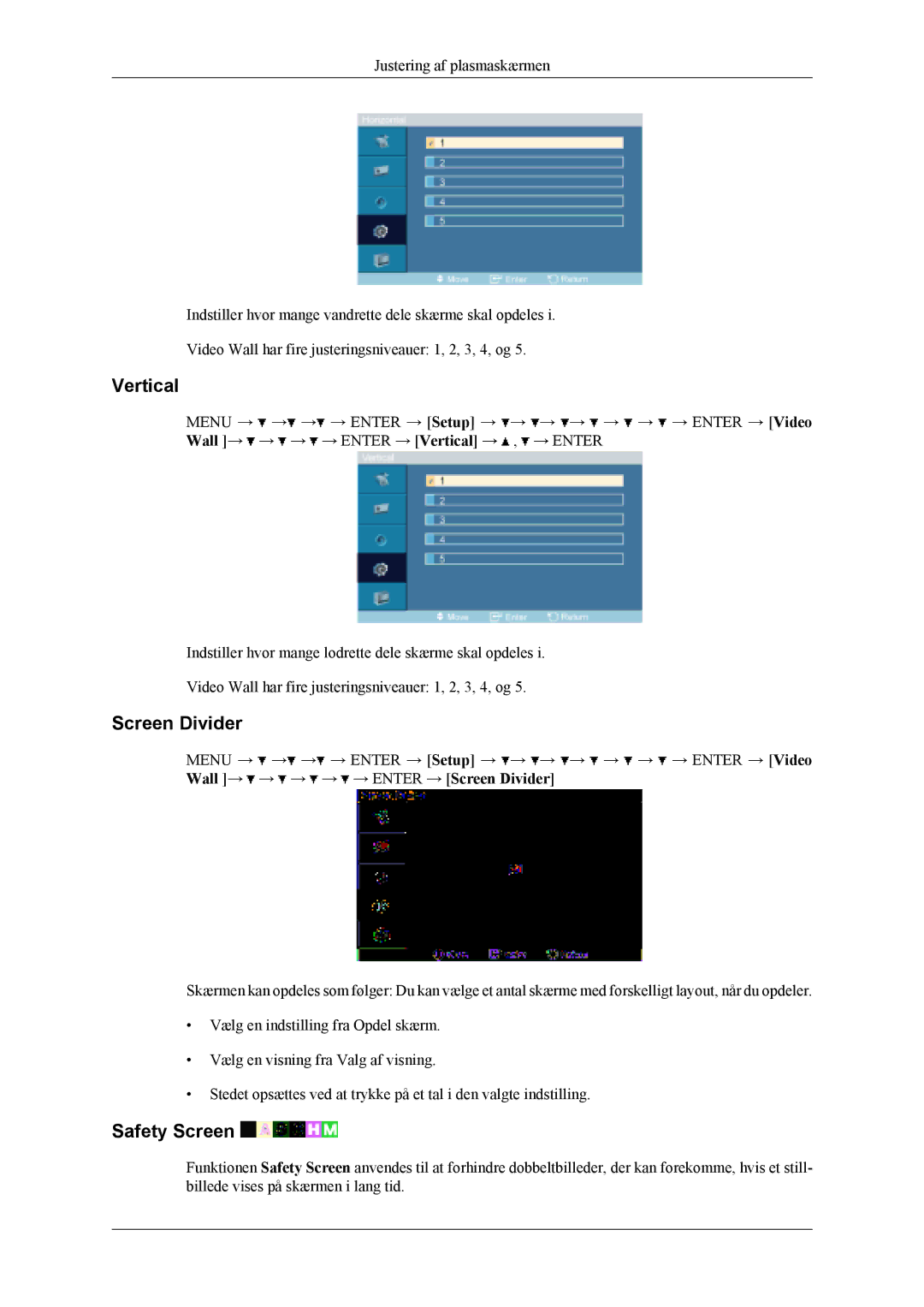 Samsung PH50KLTLBC/EN, PH50KLPLBC/EN, PH42KLPLBC/EN manual Vertical, Screen Divider, Safety Screen 