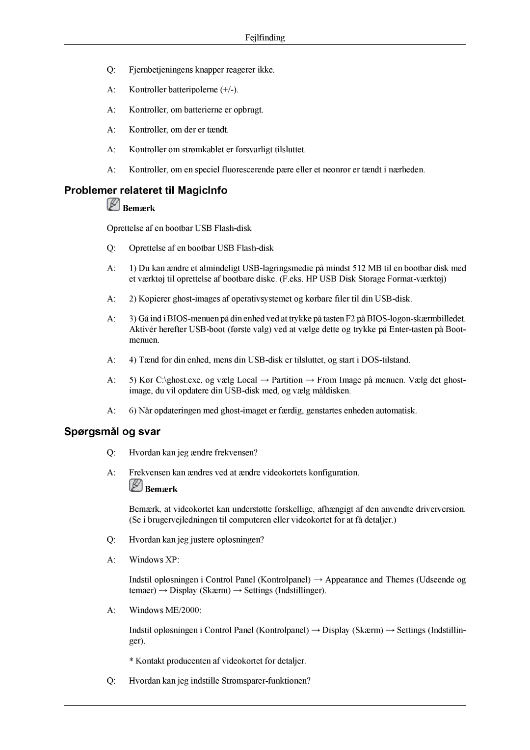 Samsung PH42KLPLBC/EN, PH50KLPLBC/EN, PH50KLTLBC/EN manual Problemer relateret til MagicInfo, Spørgsmål og svar 