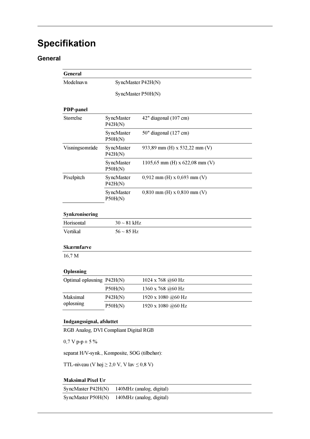 Samsung PH50KLTLBC/EN, PH50KLPLBC/EN, PH42KLPLBC/EN manual General 