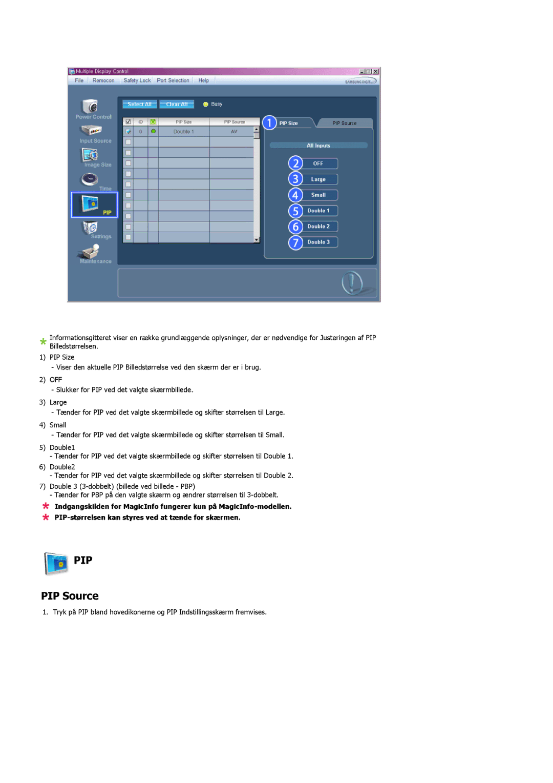 Samsung PH50KLPLBC/EN, PH50KLTLBC/EN, PH42KLPLBC/EN manual PIP Source 