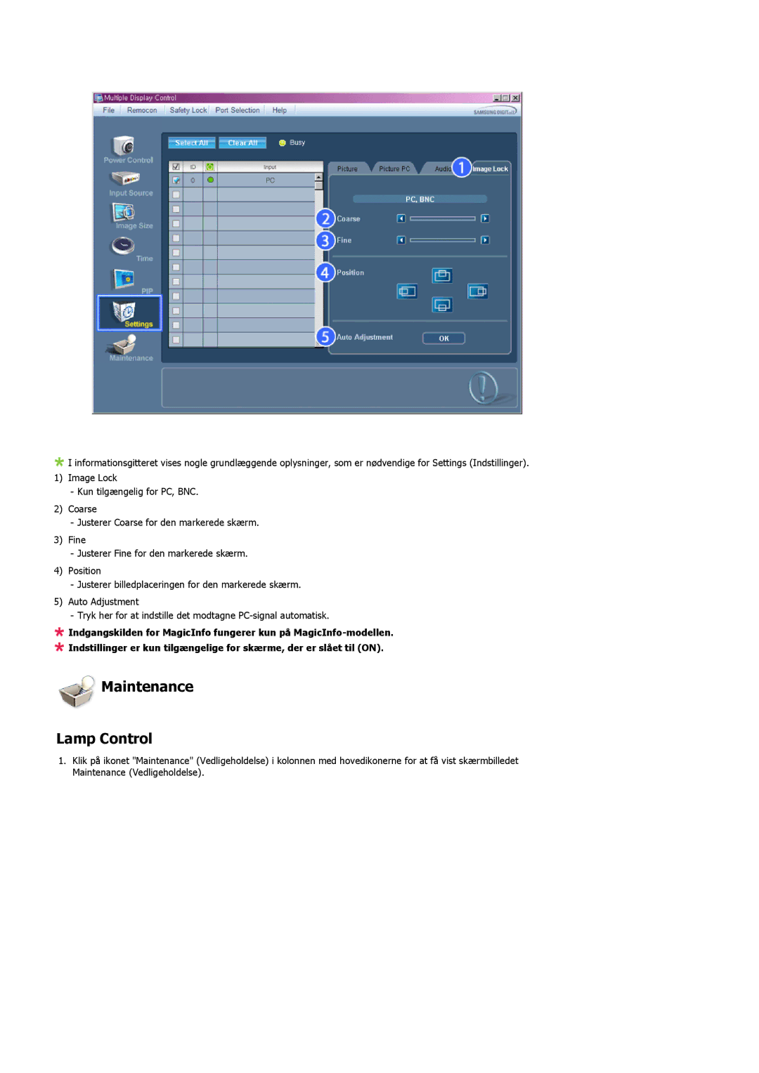 Samsung PH42KLPLBC/EN, PH50KLPLBC/EN, PH50KLTLBC/EN manual Maintenance Lamp Control 