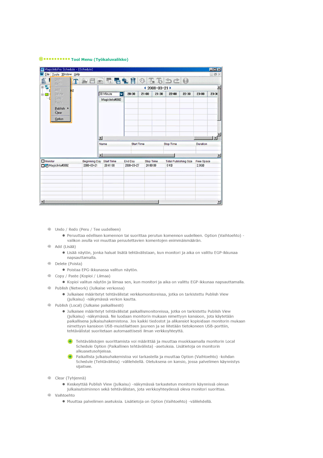 Samsung PH50KLTLBC/EN, PH50KLPLBC/EN, PH42KLPLBC/EN manual Tool Menu Työkaluvalikko 