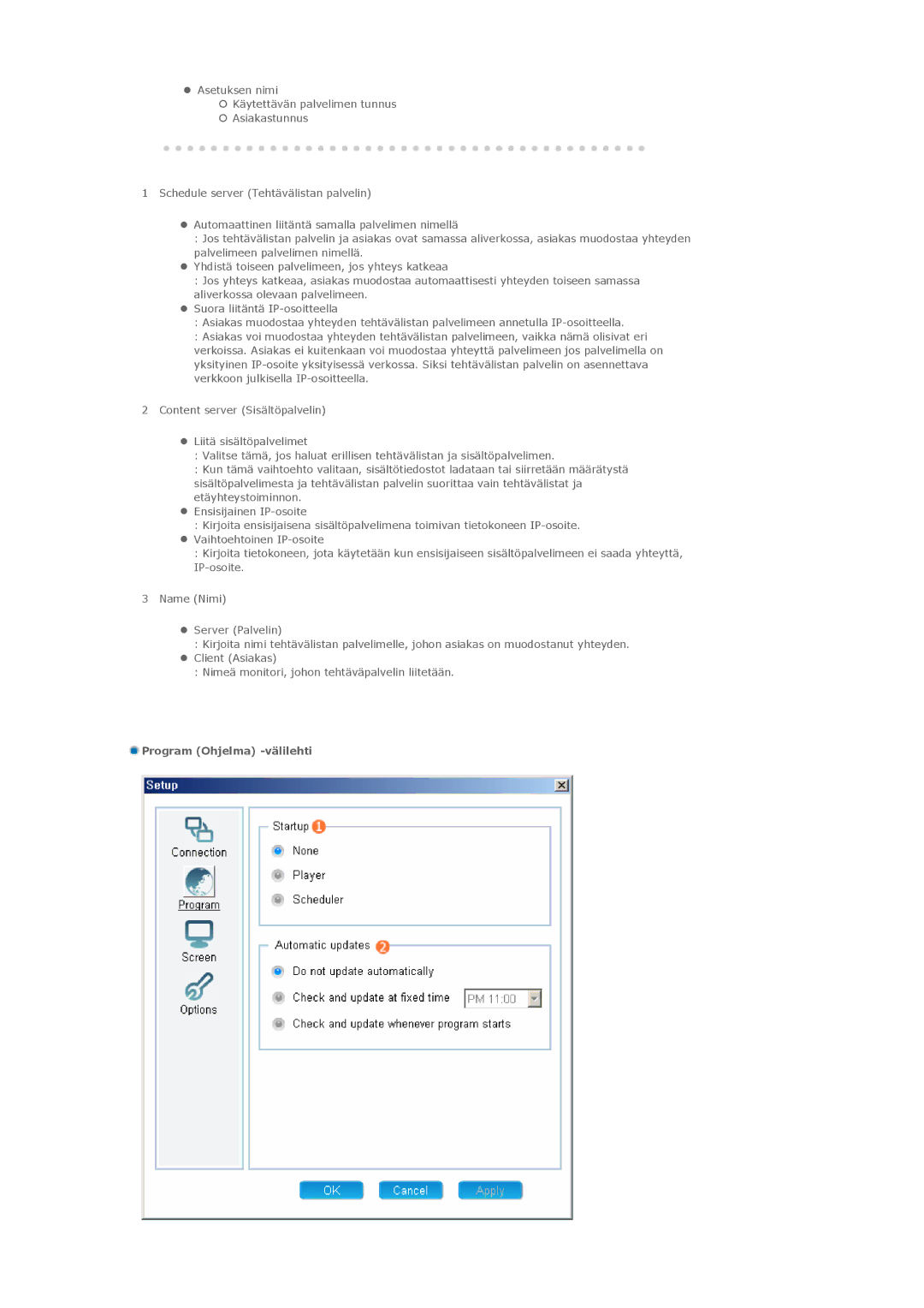 Samsung PH50KLPLBC/EN, PH50KLTLBC/EN, PH42KLPLBC/EN manual Program Ohjelma -välilehti 