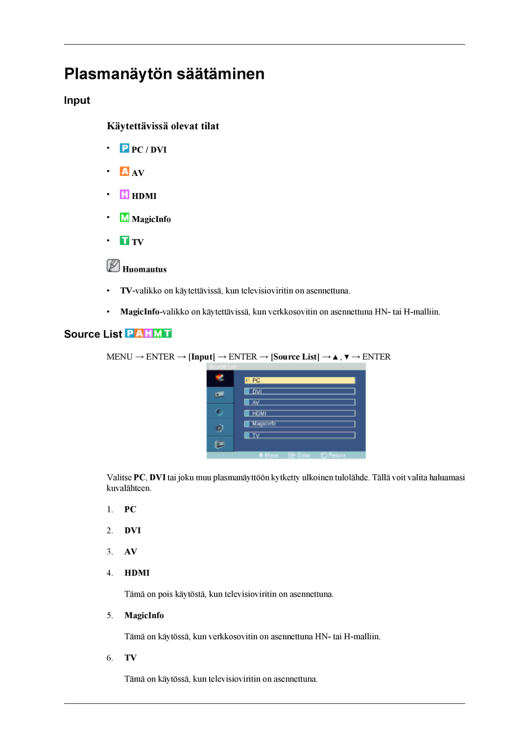 Samsung PH42KLPLBC/EN, PH50KLPLBC/EN, PH50KLTLBC/EN manual Input, Source List 