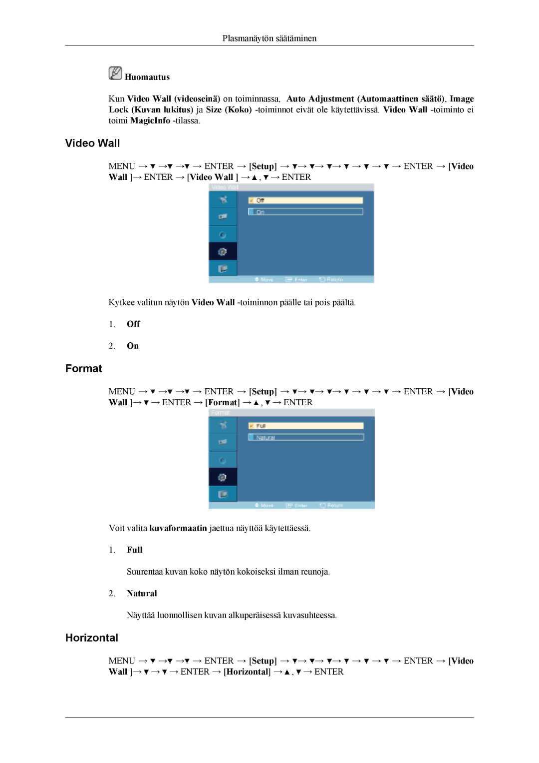 Samsung PH42KLPLBC/EN, PH50KLPLBC/EN, PH50KLTLBC/EN manual Format, Horizontal, Full, Natural 