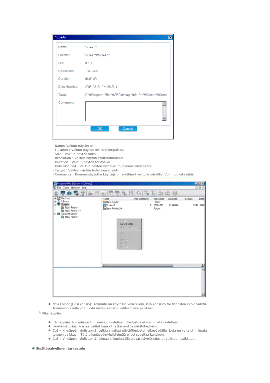 Samsung PH42KLPLBC/EN, PH50KLPLBC/EN, PH50KLTLBC/EN manual Sisältöpalvelimen tarkastelu 