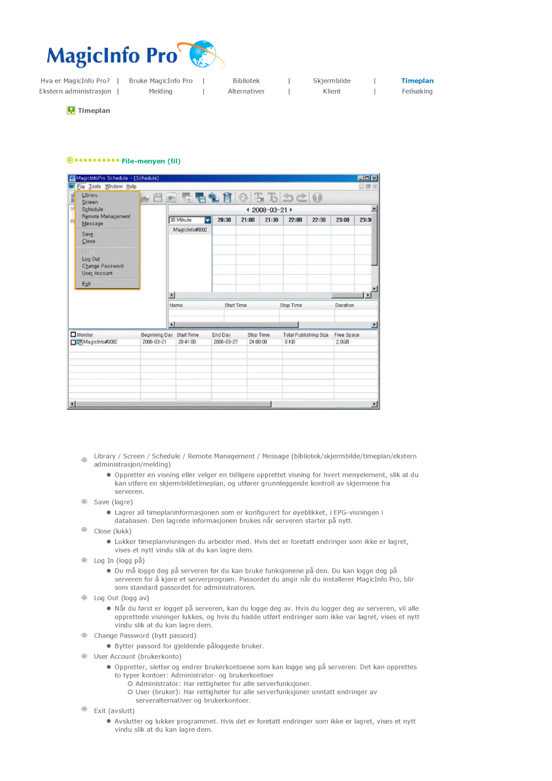 Samsung PH50KLTLBC/EN, PH50KLPLBC/EN, PH42KLPLBC/EN manual Timeplan 