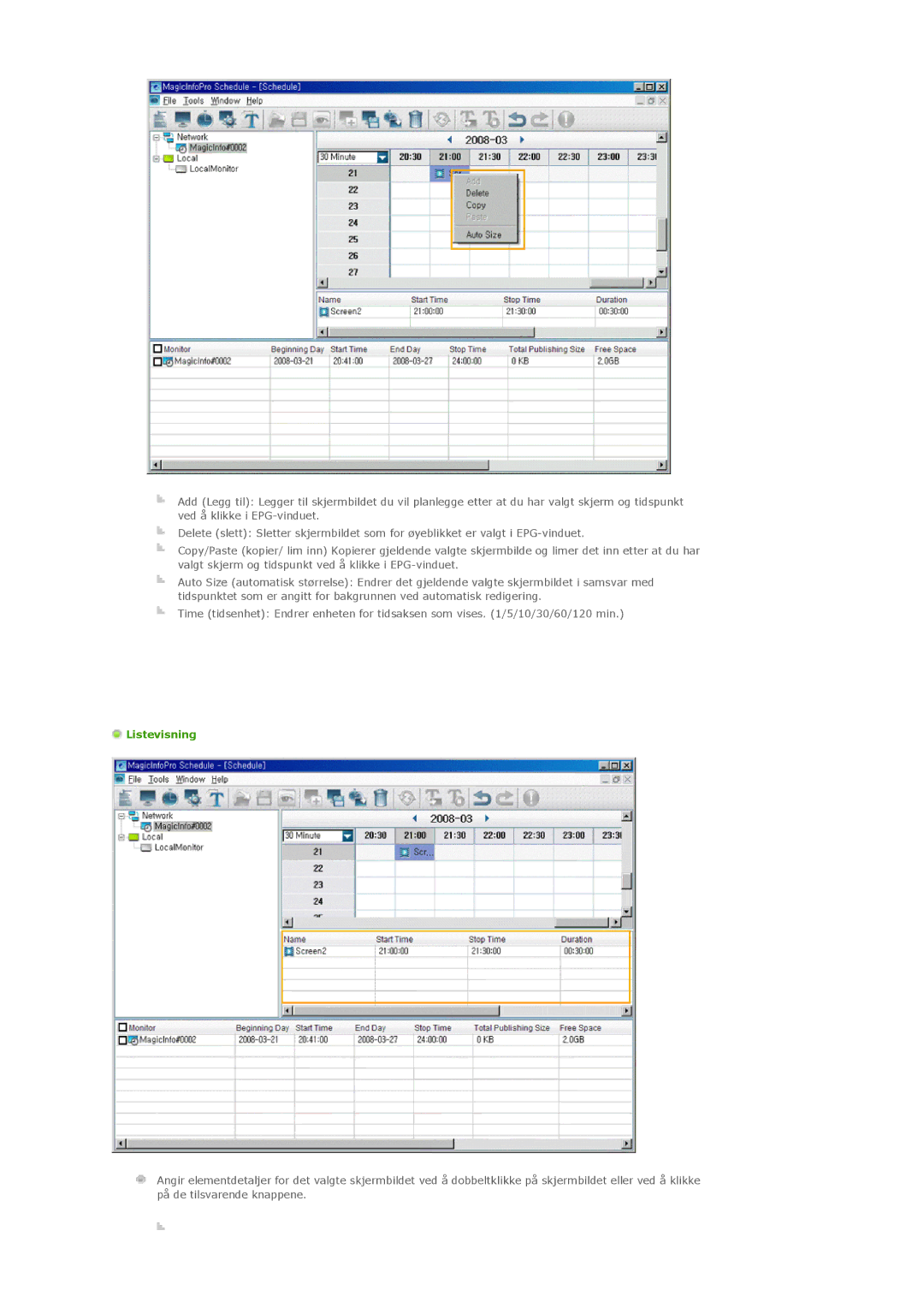 Samsung PH50KLPLBC/EN, PH50KLTLBC/EN, PH42KLPLBC/EN manual Listevisning 