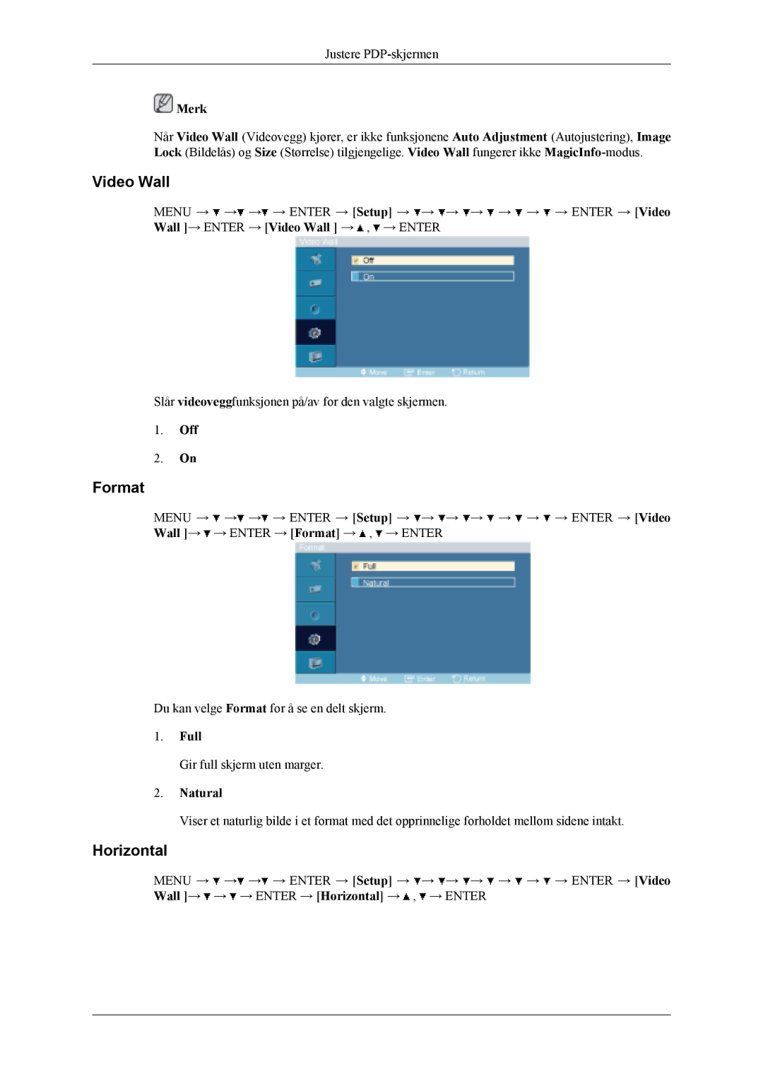 Samsung PH50KLPLBC/EN, PH50KLTLBC/EN, PH42KLPLBC/EN manual Format, Horizontal, Full, Natural 